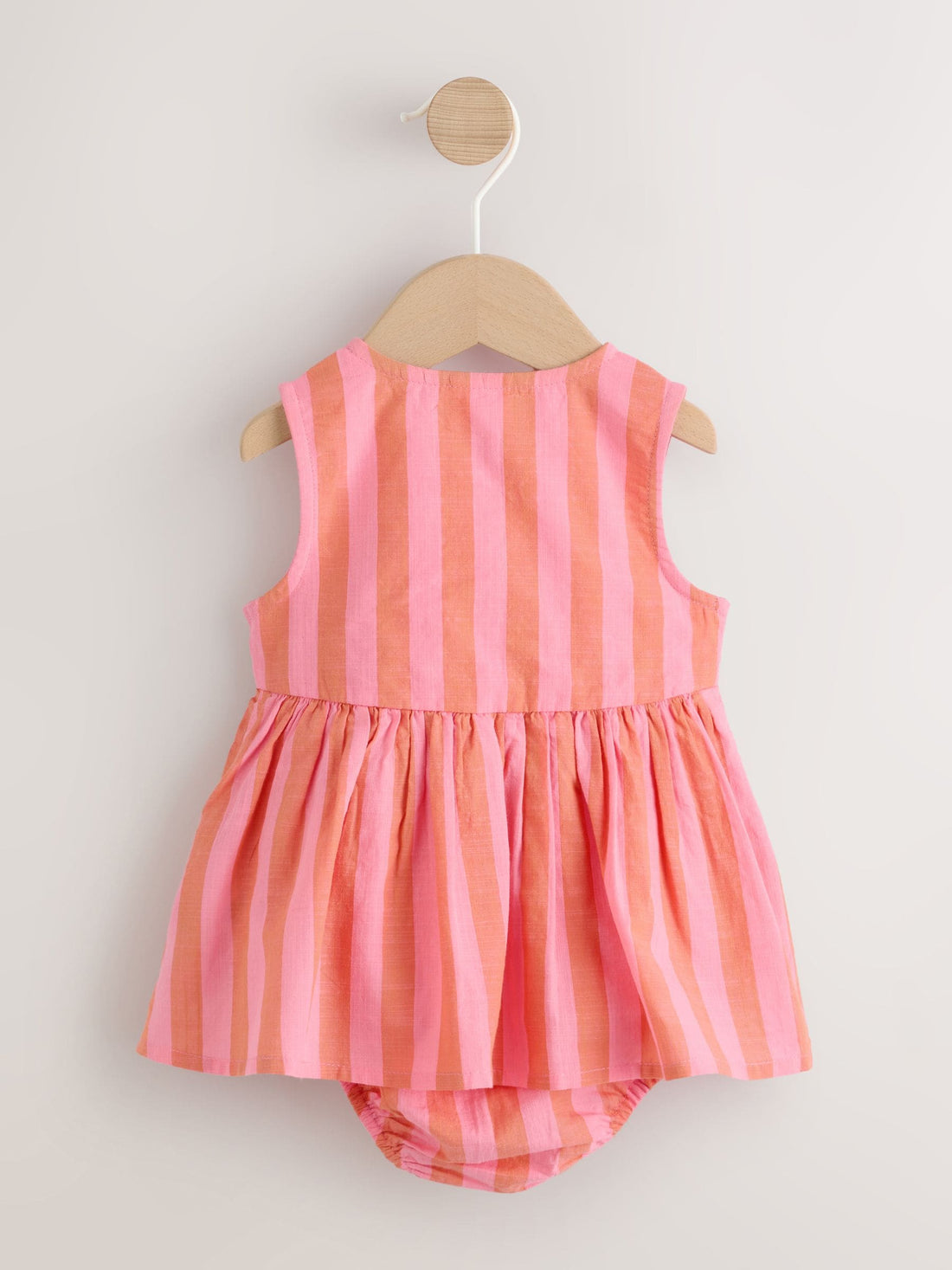 Pink Stripe Woven Baby Dress With Intergrated Bodysuit (0mths-2yrs)
