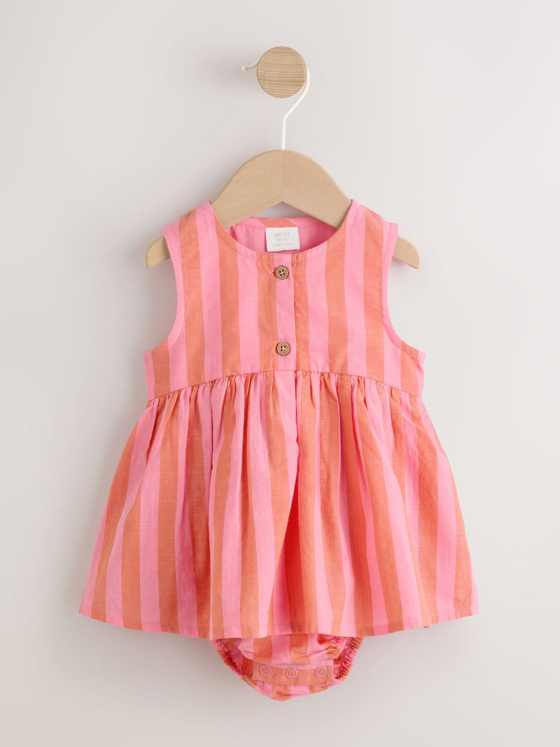 Pink Stripe Woven Baby Dress With Intergrated Bodysuit (0mths-2yrs)