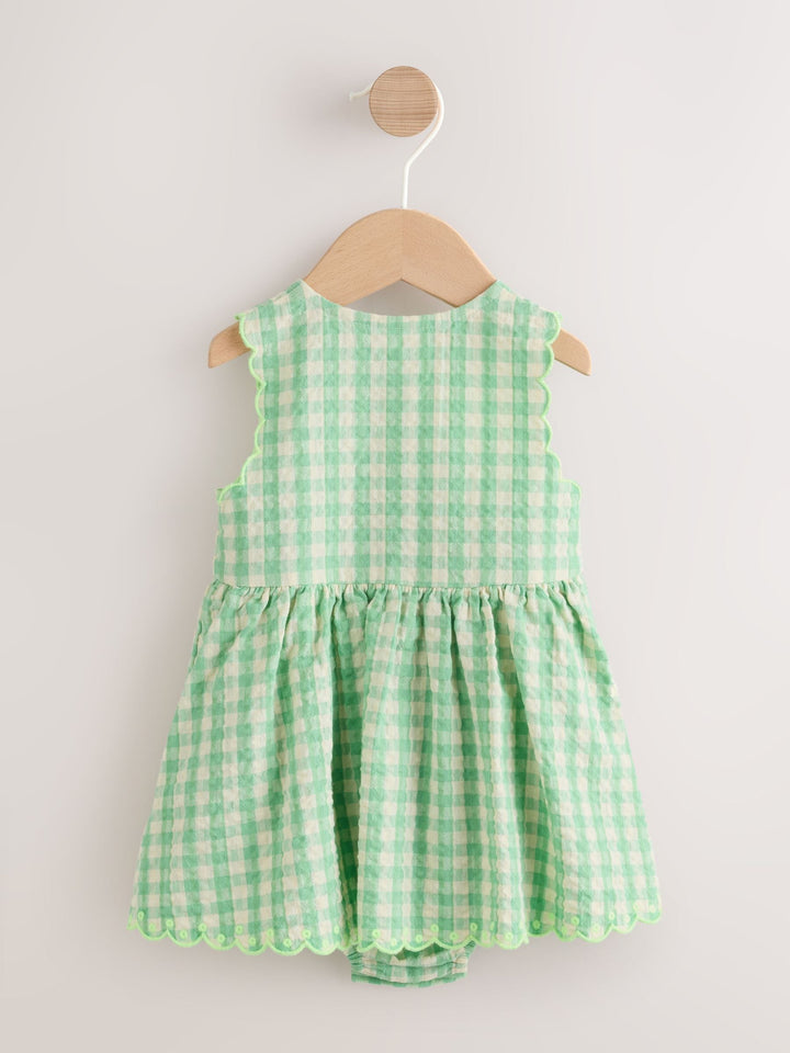 Green Gingham Woven Baby Dress With Intergrated Bodysuit (0mths-2yrs)
