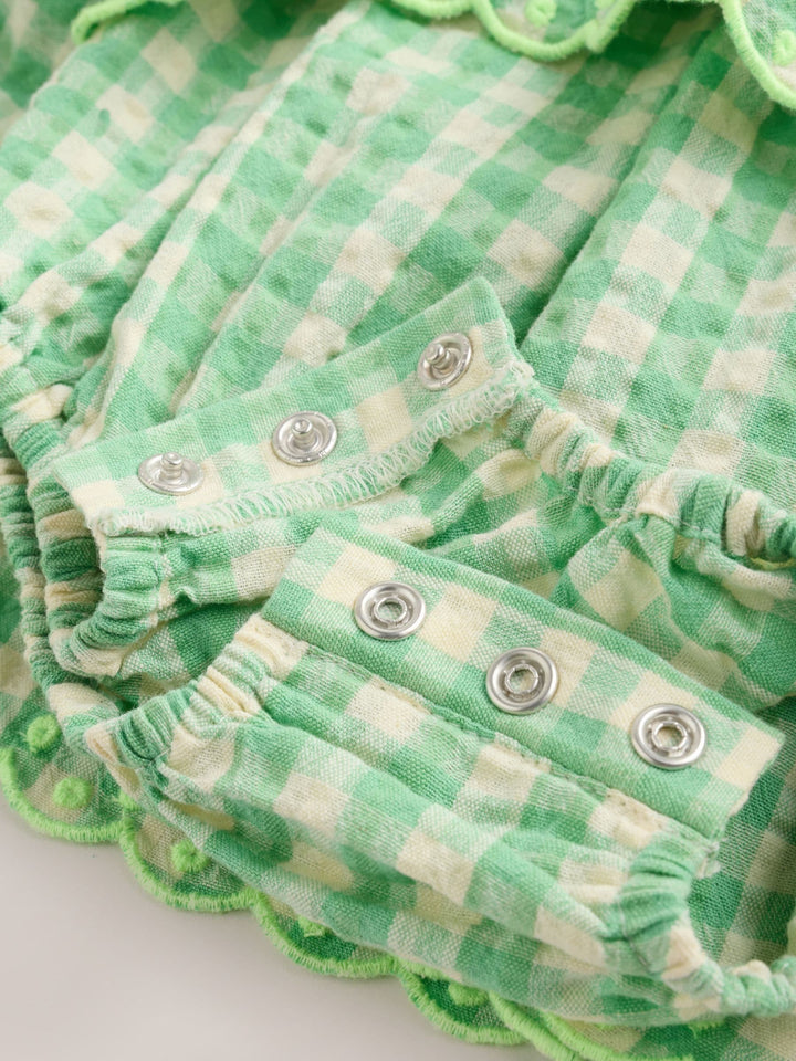 Green Gingham Woven Baby Dress With Intergrated Bodysuit (0mths-2yrs)