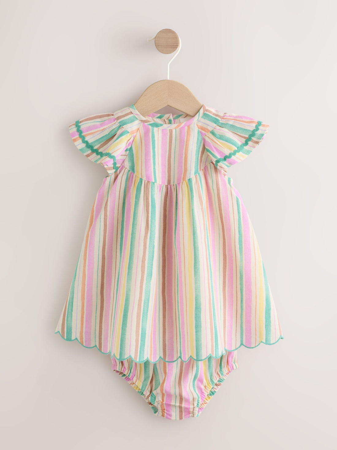 Multi Stripe Woven Baby Dress And Knickers 2 Piece Set (0mths-2yrs)