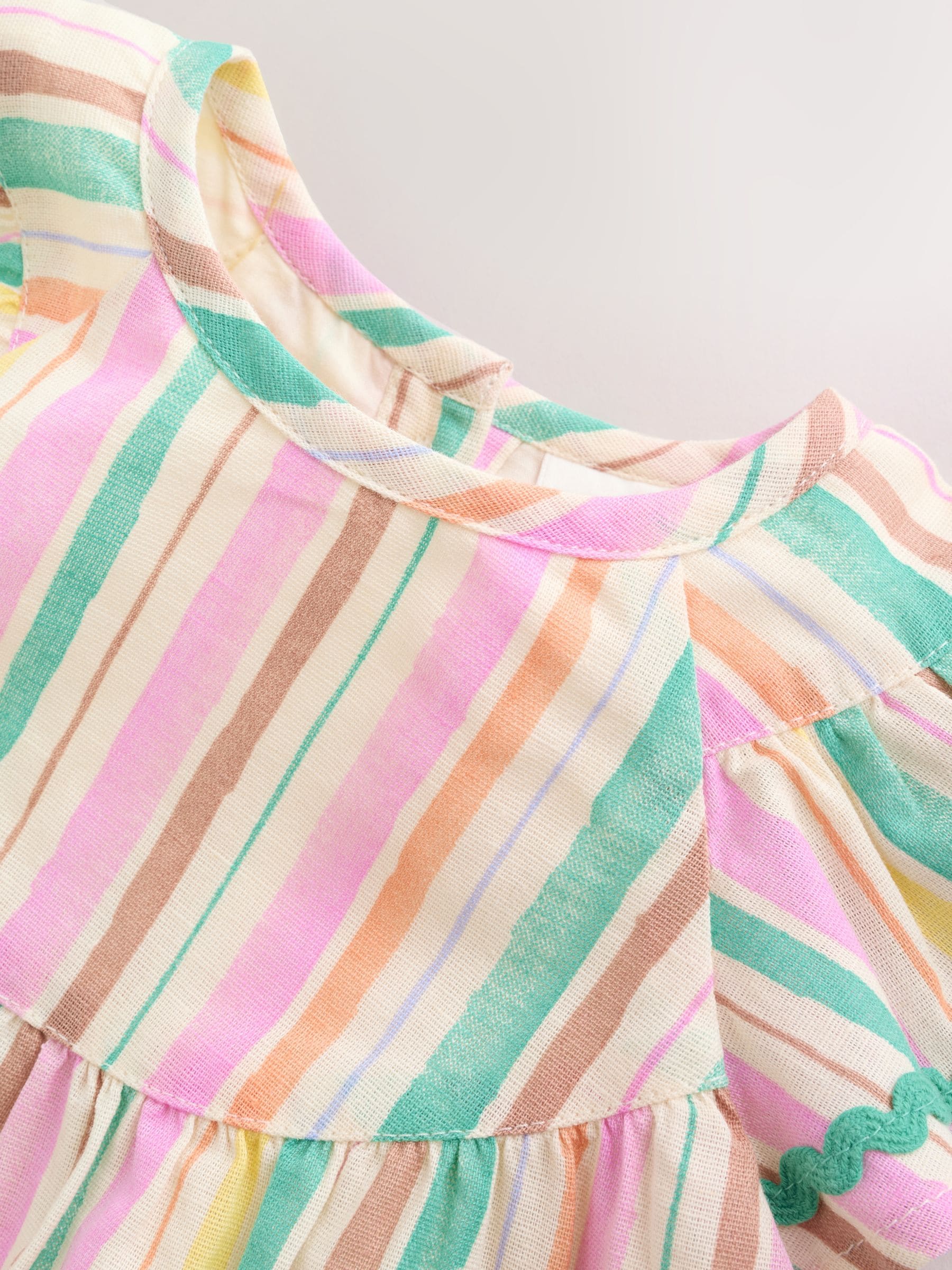 Multi Stripe Woven Baby Dress And Knickers 2 Piece Set (0mths-2yrs)