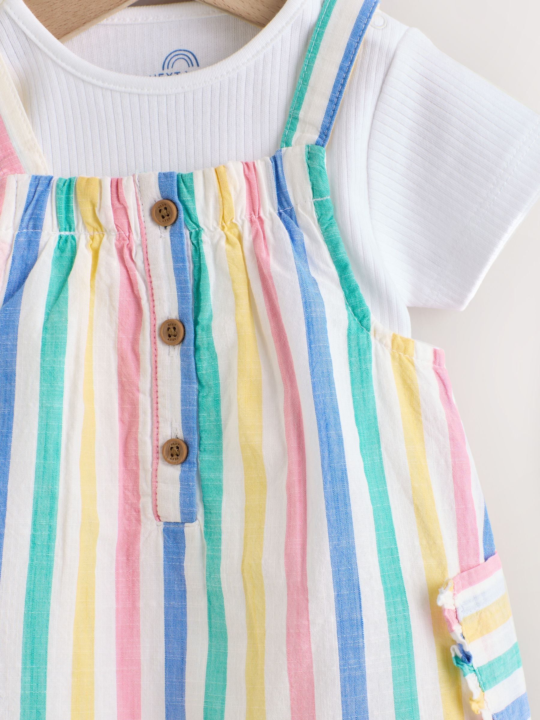 Multi Stripe Baby Pinafore And Short Sleeve Bodysuit 2 Piece Set (0mths-2yrs)