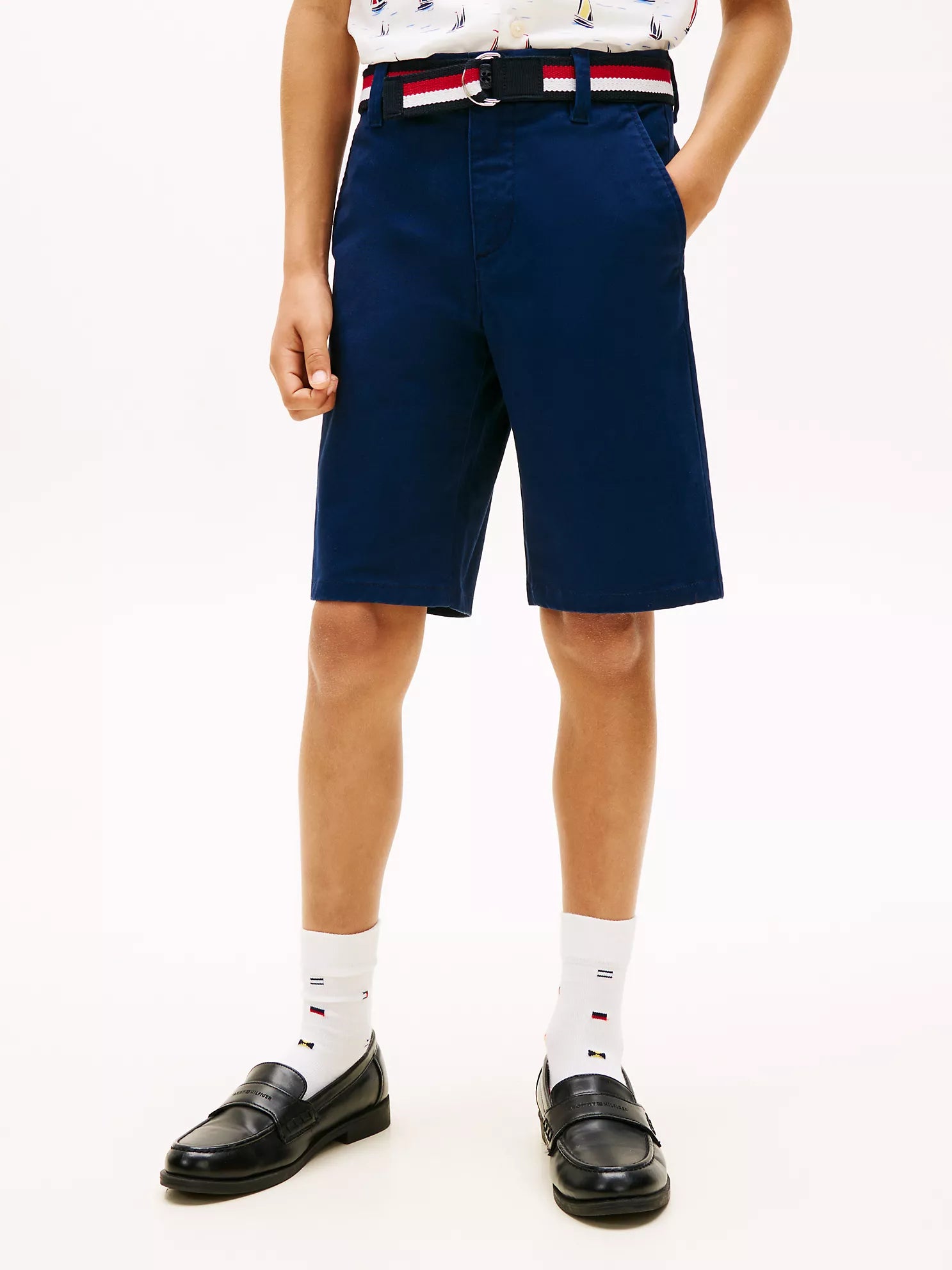 Tommy Hilfiger Boys Carbon Navy Cotton Belted Chino Twill Shorts