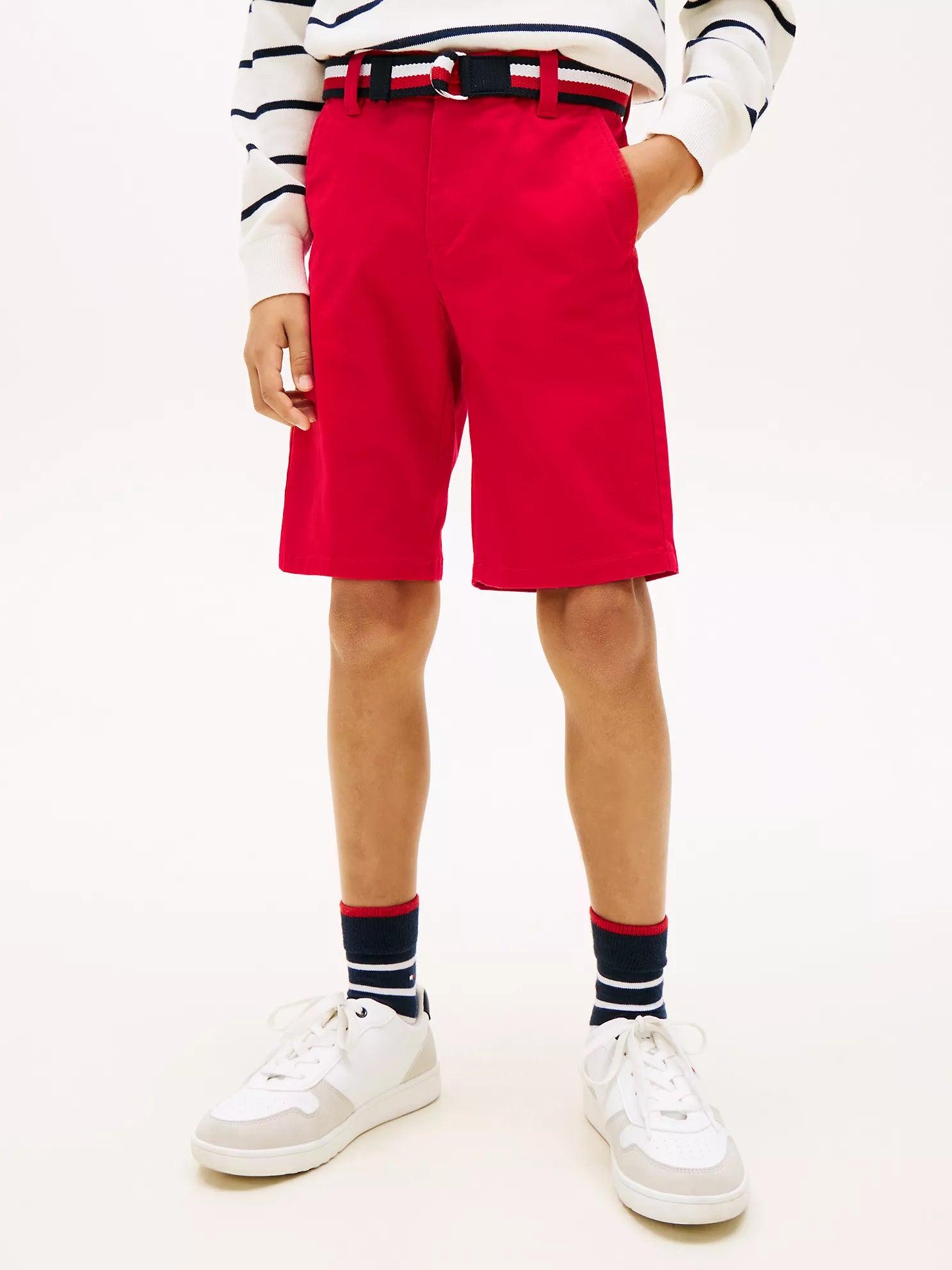Tommy Hilfiger Boys Classic Red Belted Chino Shorts for Kids