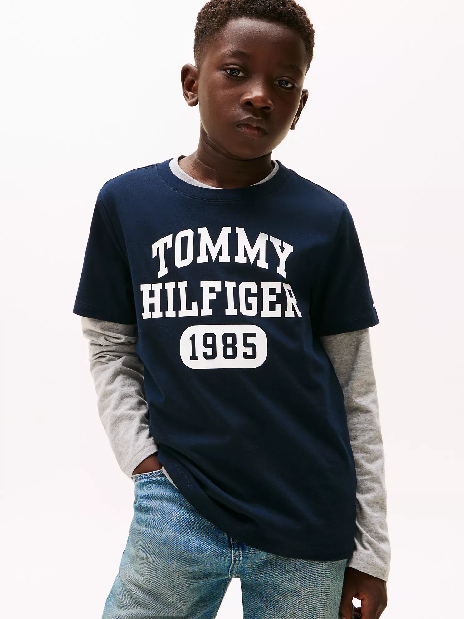 Tommy Hilfiger Boys Varsity Logo Cotton Crewneck Graphic T-Shirt