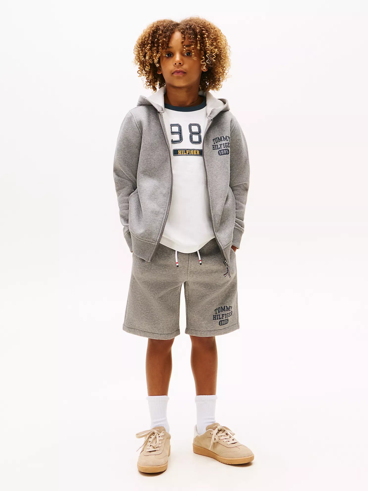 Tommy Hilfiger Boys Logo Sweatshort Comfortable Grey Cotton Drawstring Shorts