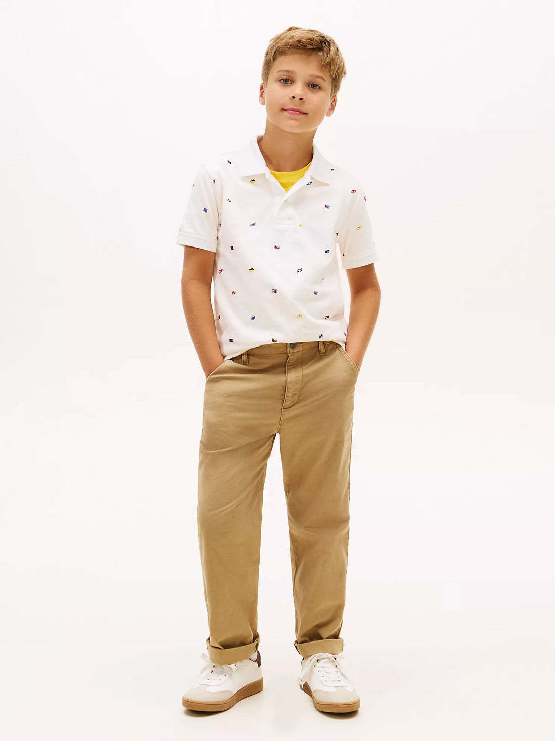 Tommy Hilfiger Boys Allover Flag Logo Regenerative Cotton Polo Shirt