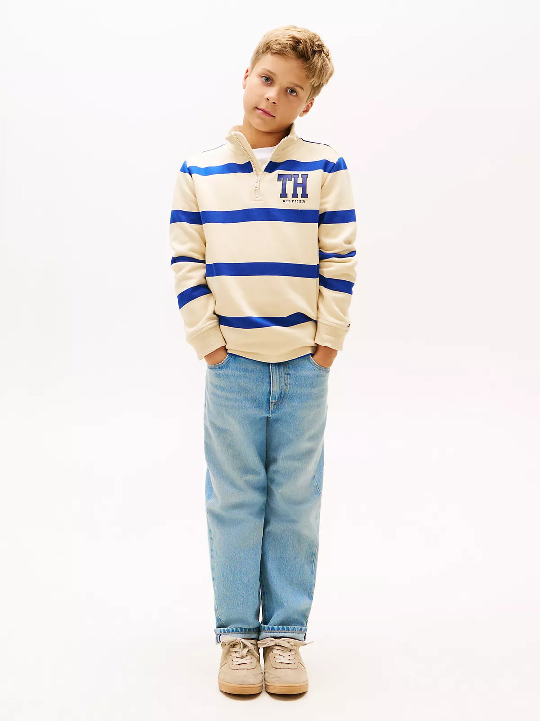 Logo Stripe Quarter-Zip Sweatshirt Sz 6-7 & 8-10