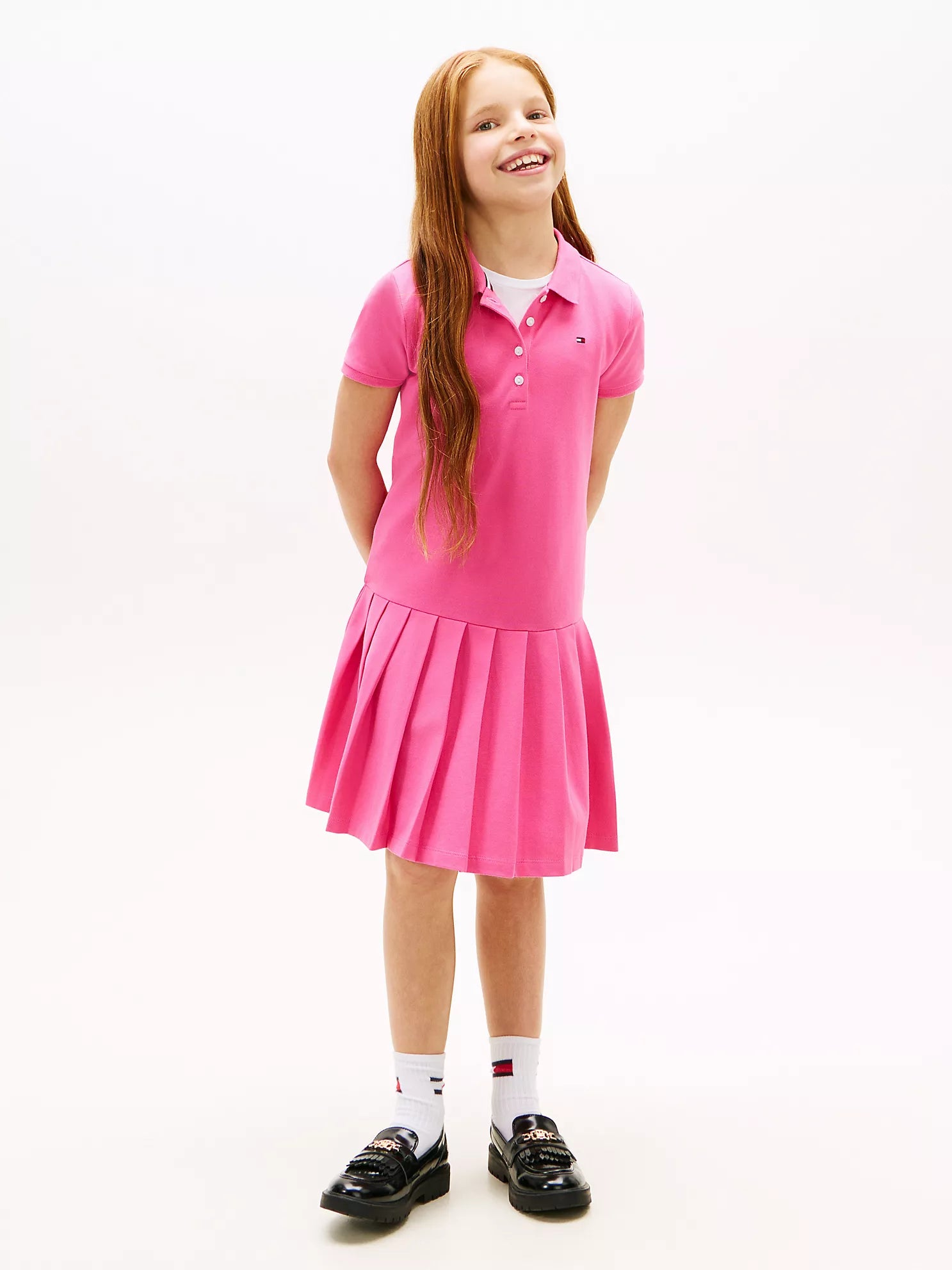 Girls  Pleated Stretch Polo Dress