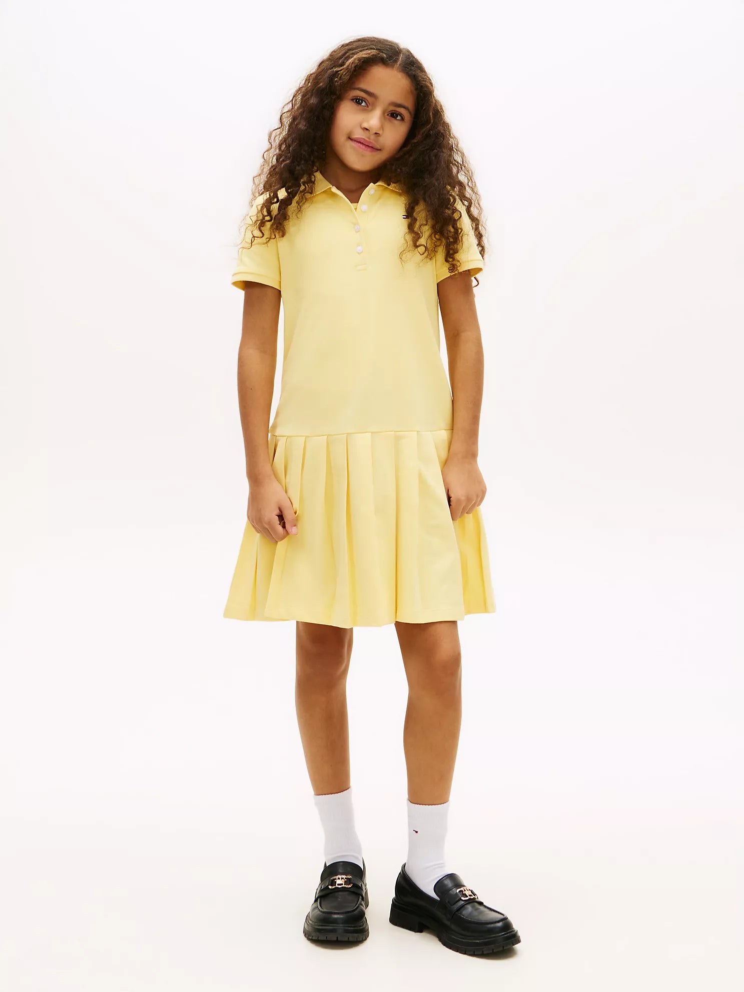 Girls  Pleated Stretch Polo Dress