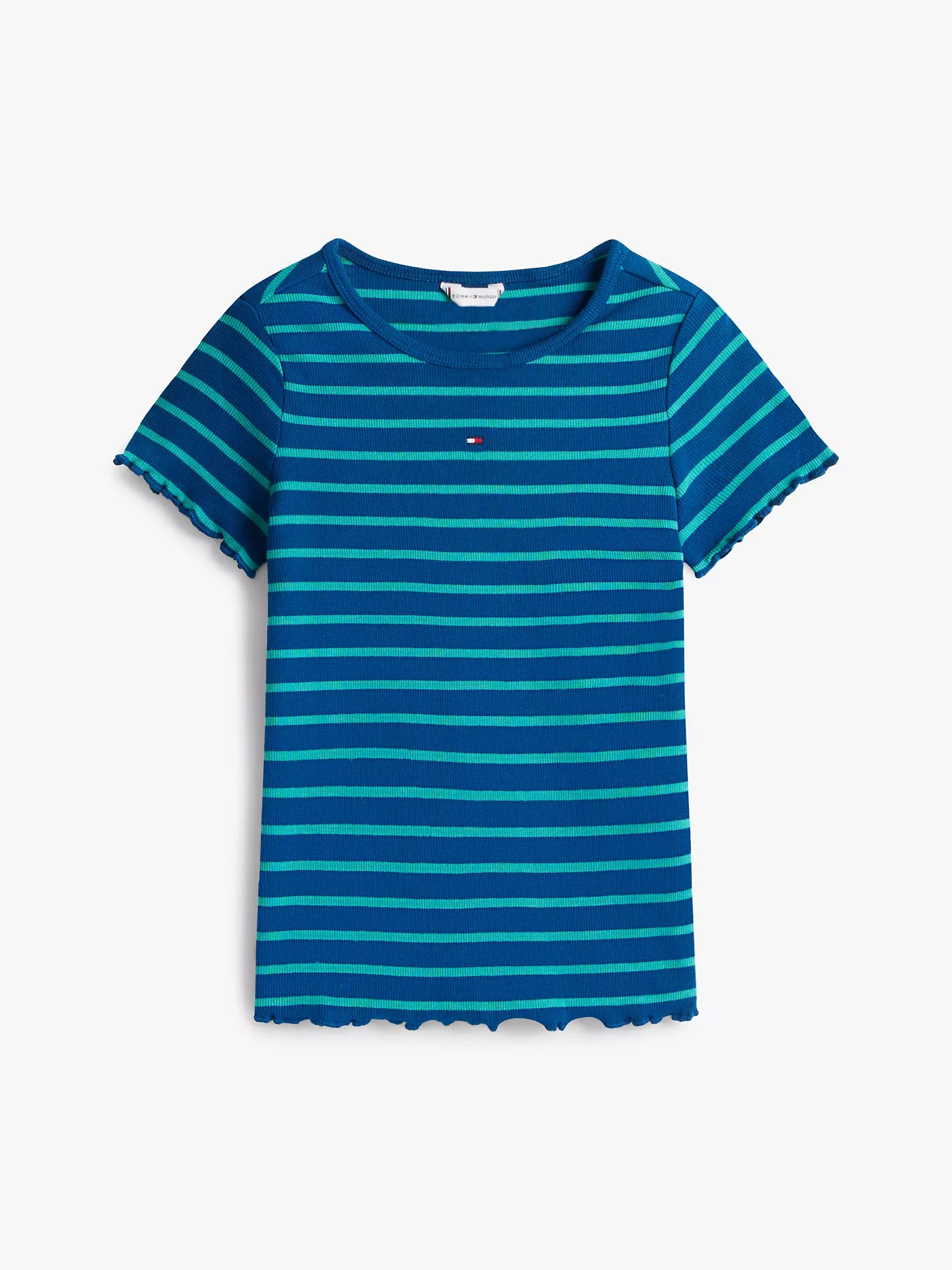 Girls  Stripe Lettuce-Trim Ribbed Top