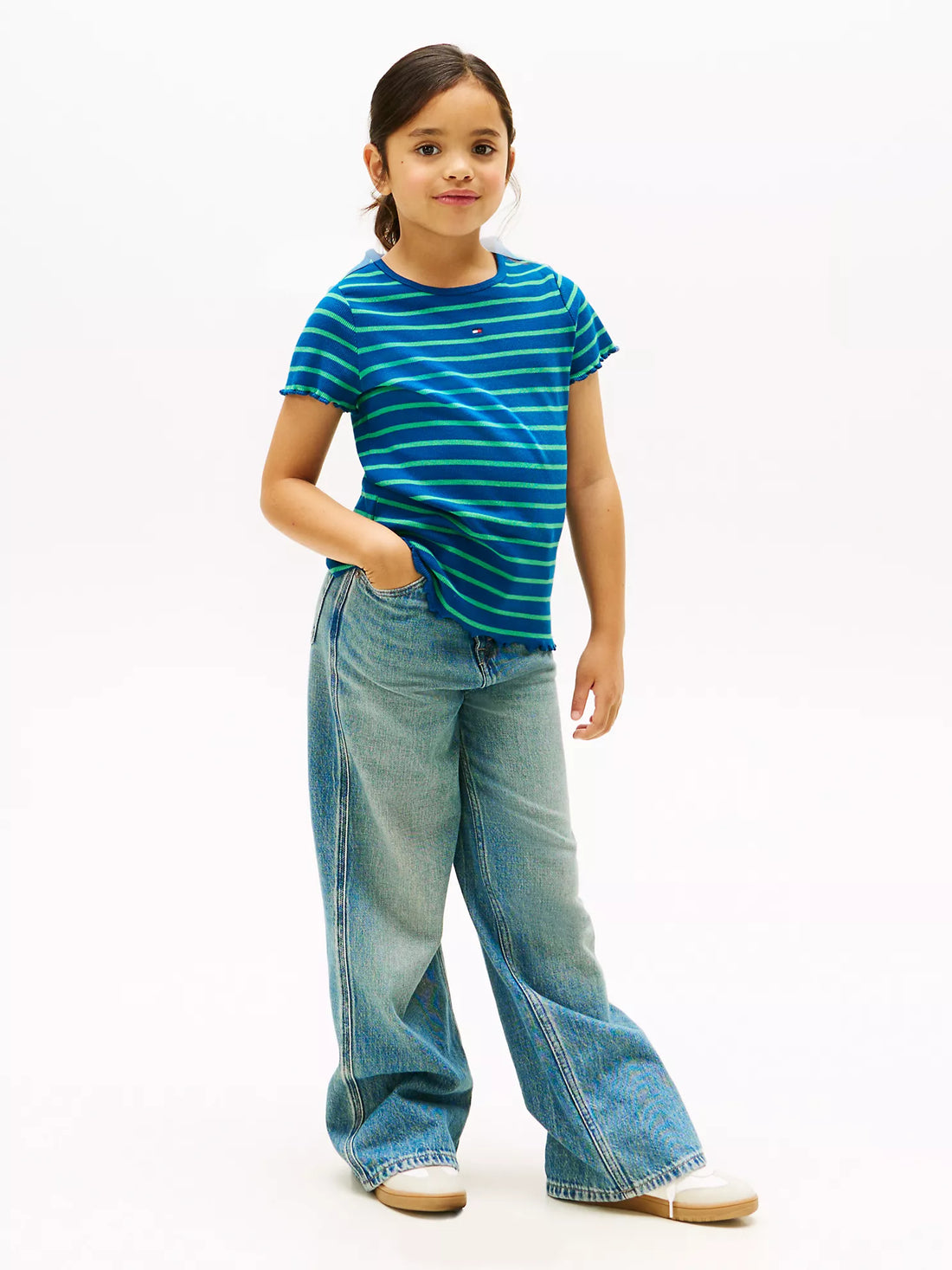 Girls  Stripe Lettuce-Trim Ribbed Top