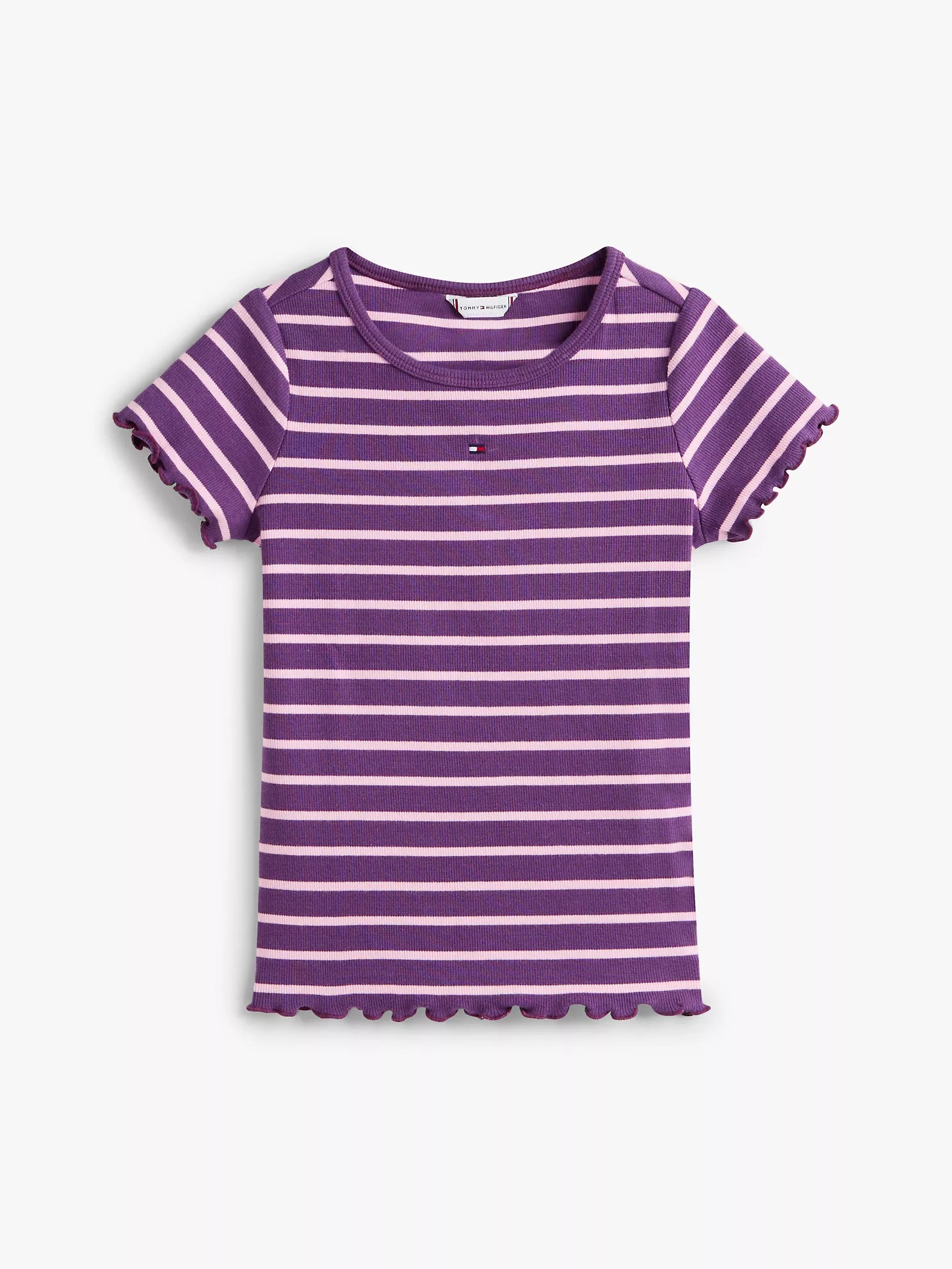 Girls  Stripe Lettuce-Trim Ribbed Top