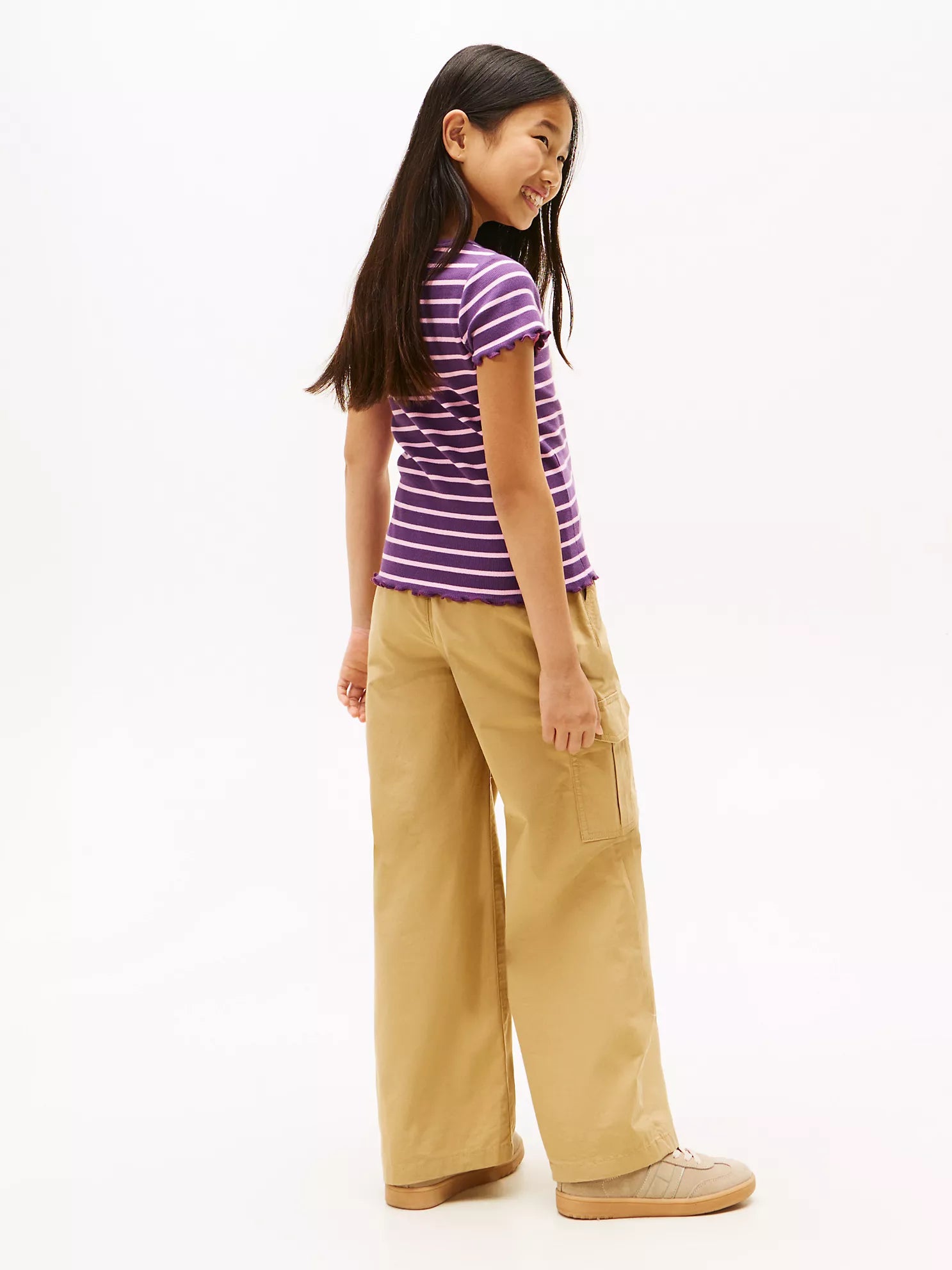 Girls  Stripe Lettuce-Trim Ribbed Top