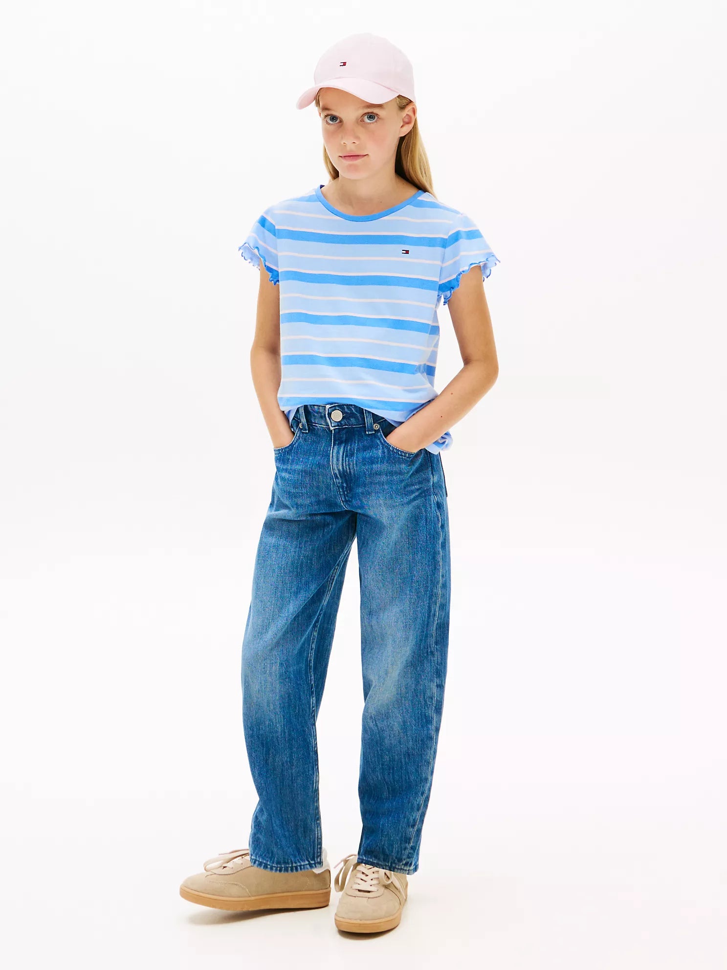 Girls  Stripe Lettuce-Trim Sleeve T-Shirt