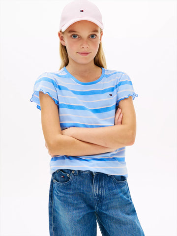 Girls  Stripe Lettuce-Trim Sleeve T-Shirt