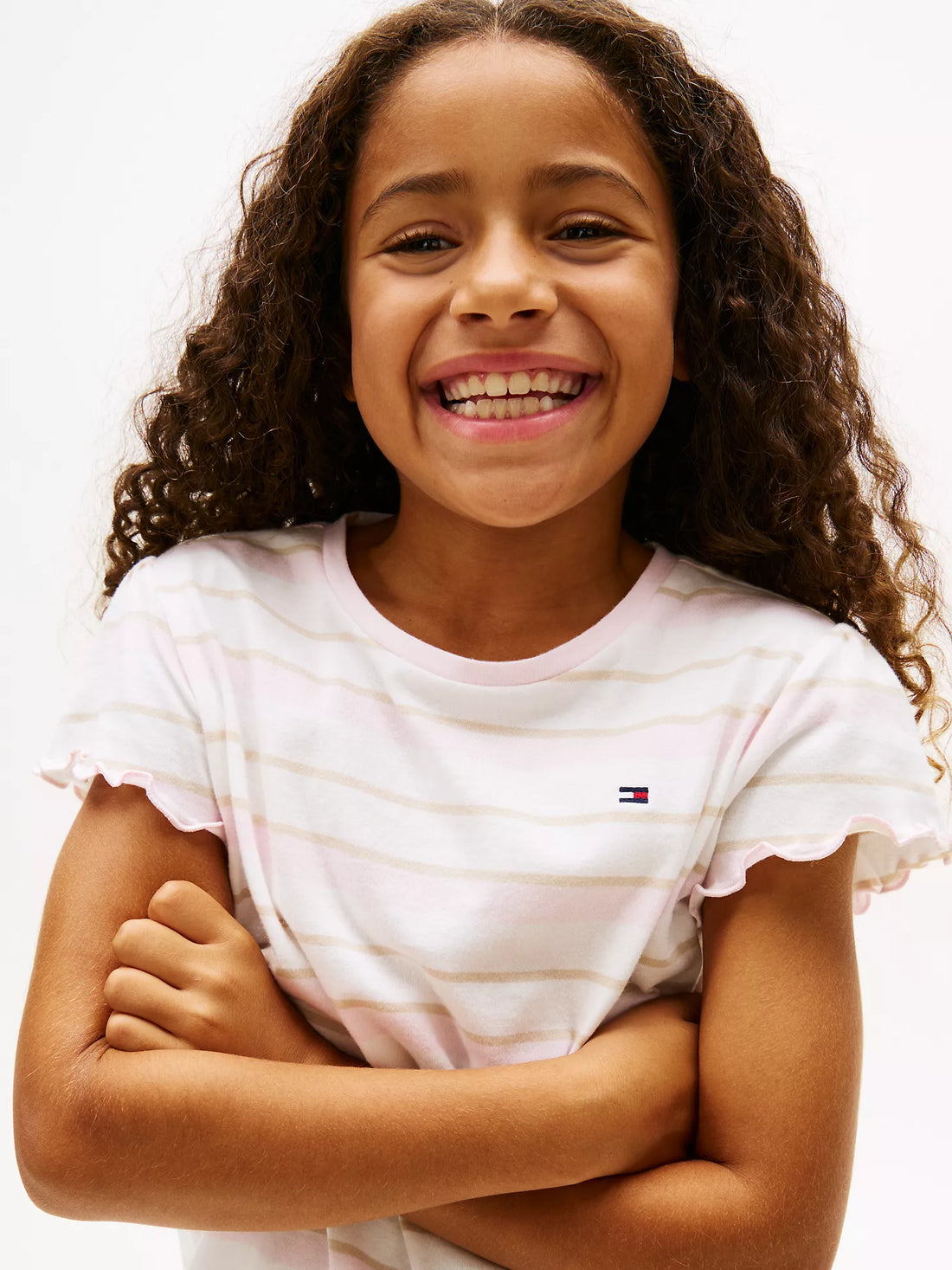 Girls  Stripe Lettuce-Trim Sleeve T-Shirt