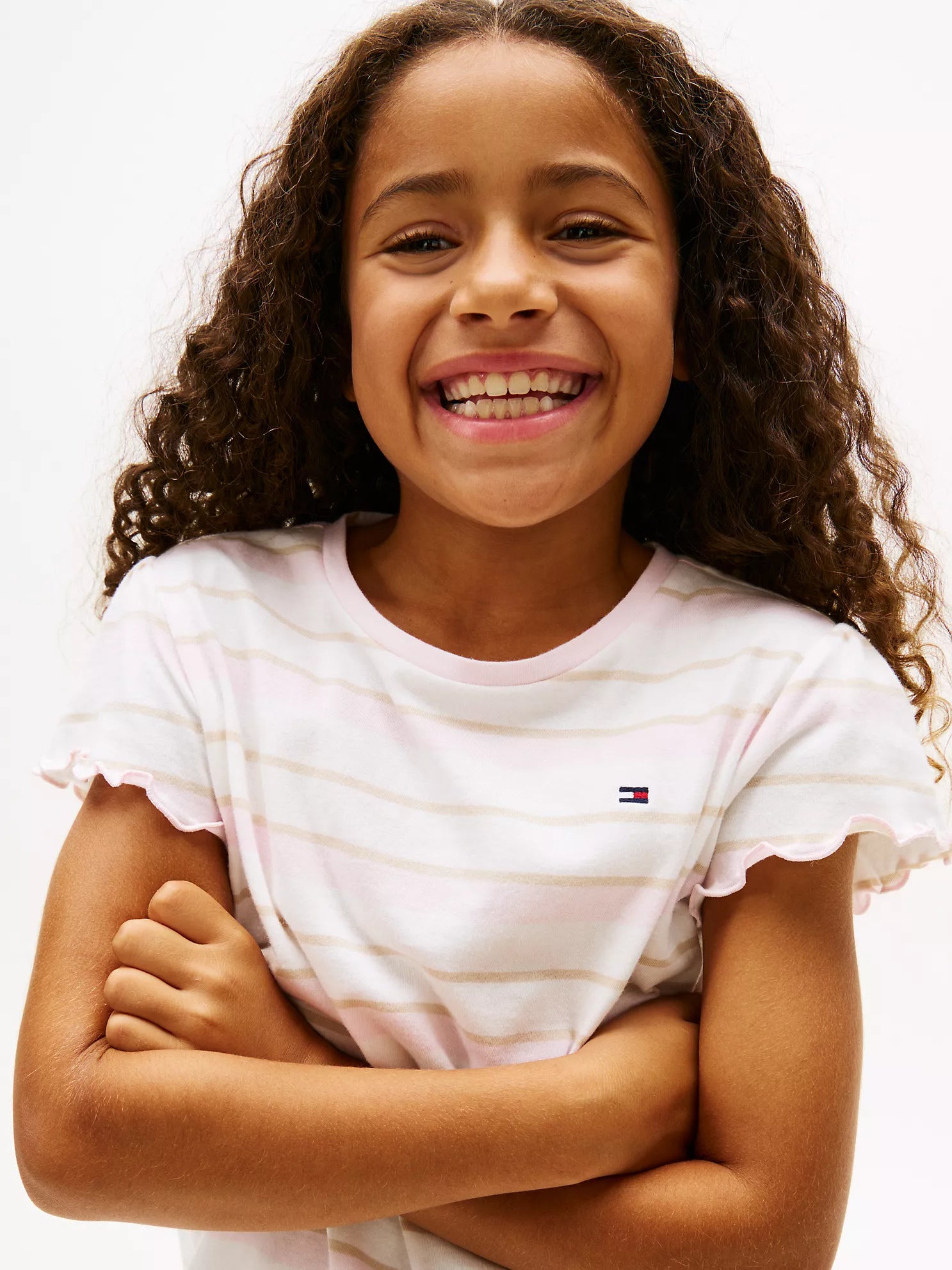 Girls  Stripe Lettuce-Trim Sleeve T-Shirt