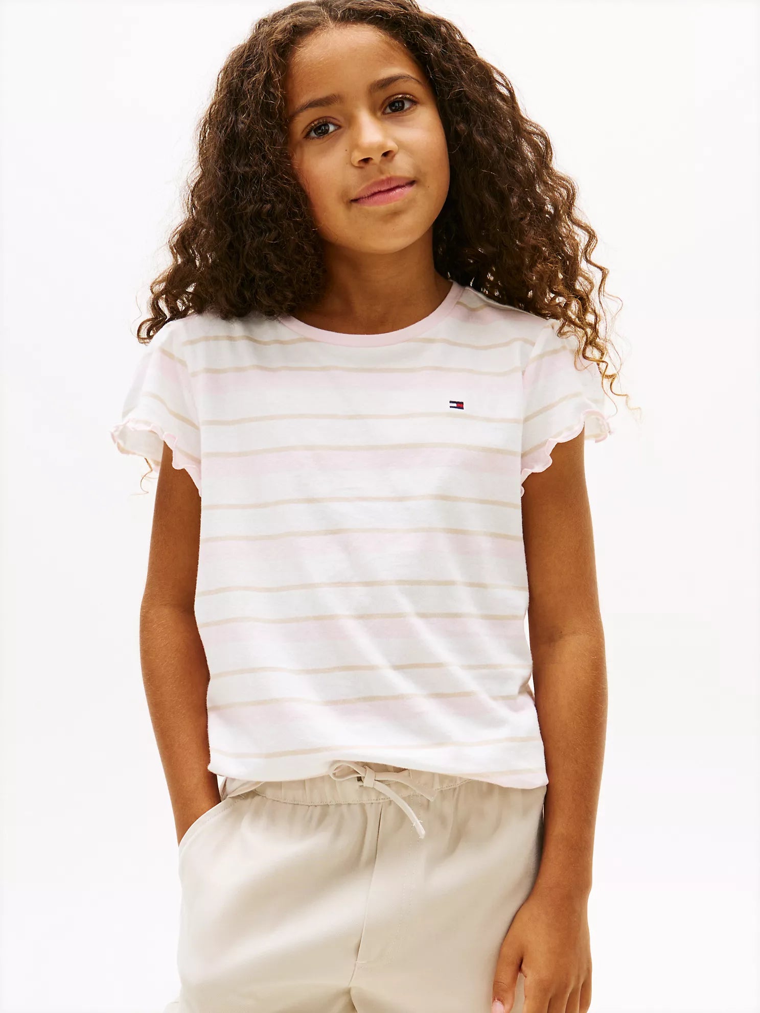 Girls  Stripe Lettuce-Trim Sleeve T-Shirt