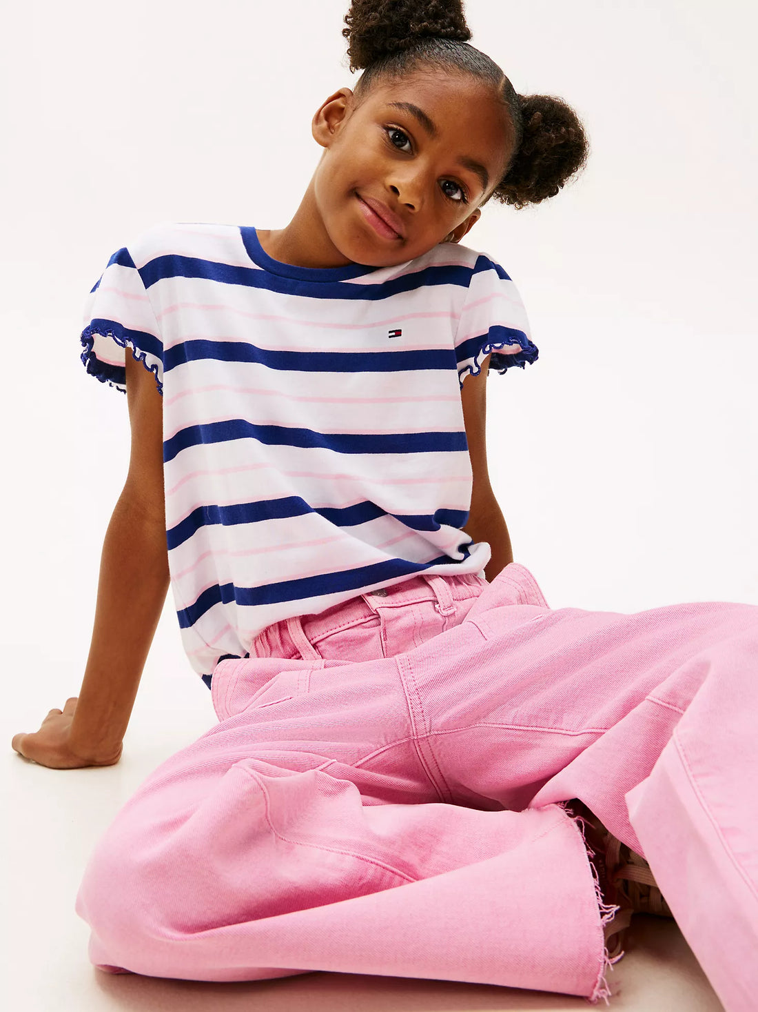 Girls  Stripe Lettuce-Trim Sleeve T-Shirt