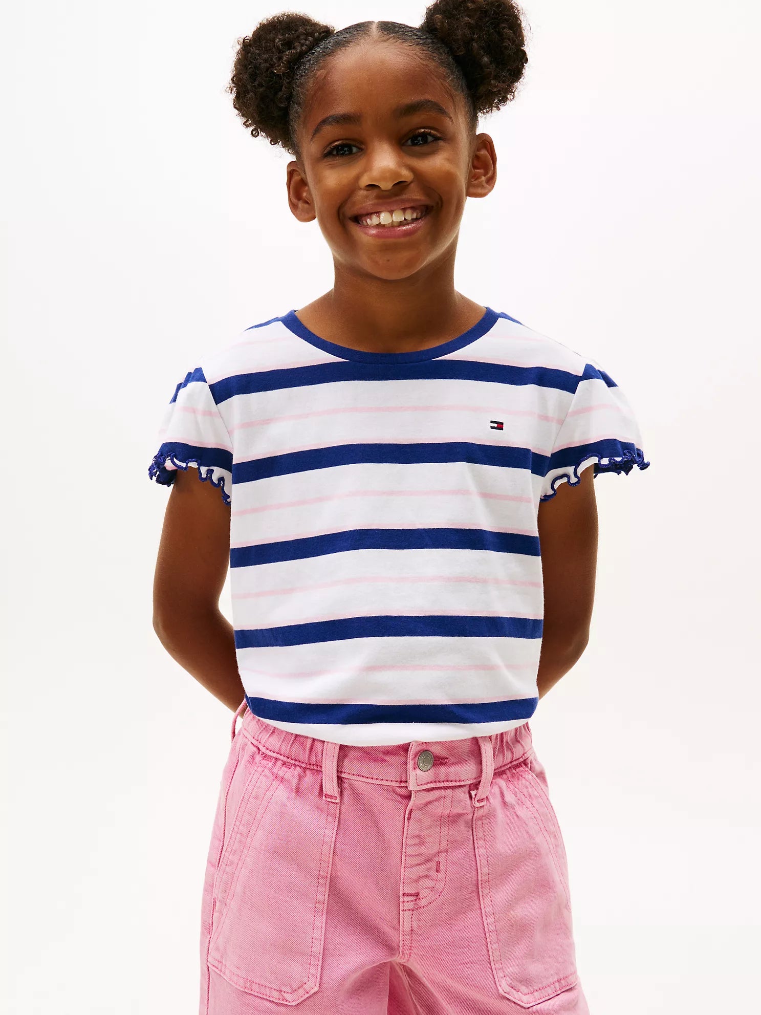 Girls  Stripe Lettuce-Trim Sleeve T-Shirt