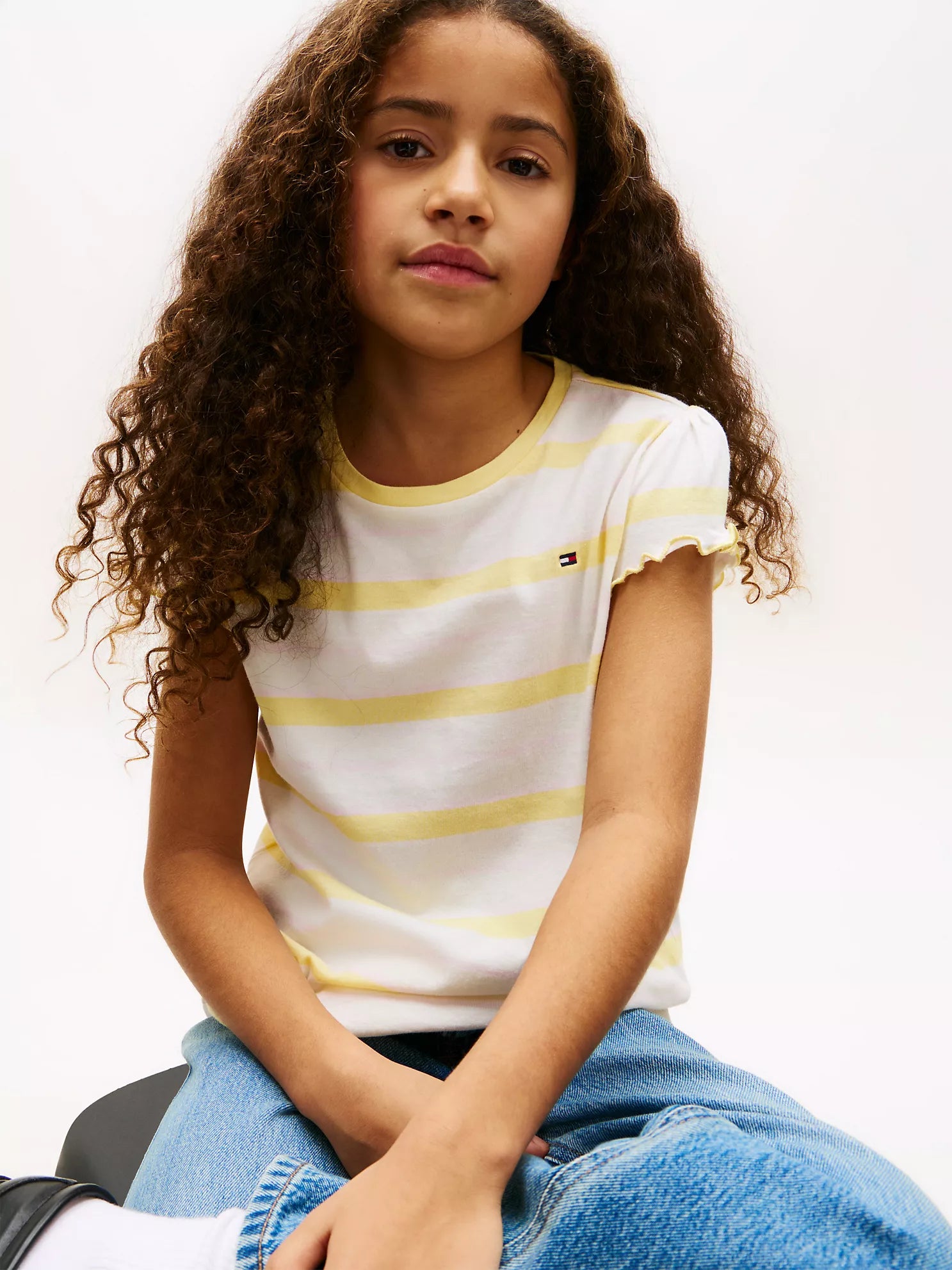 Girls  Stripe Lettuce-Trim Sleeve T-Shirt Sz 12-14