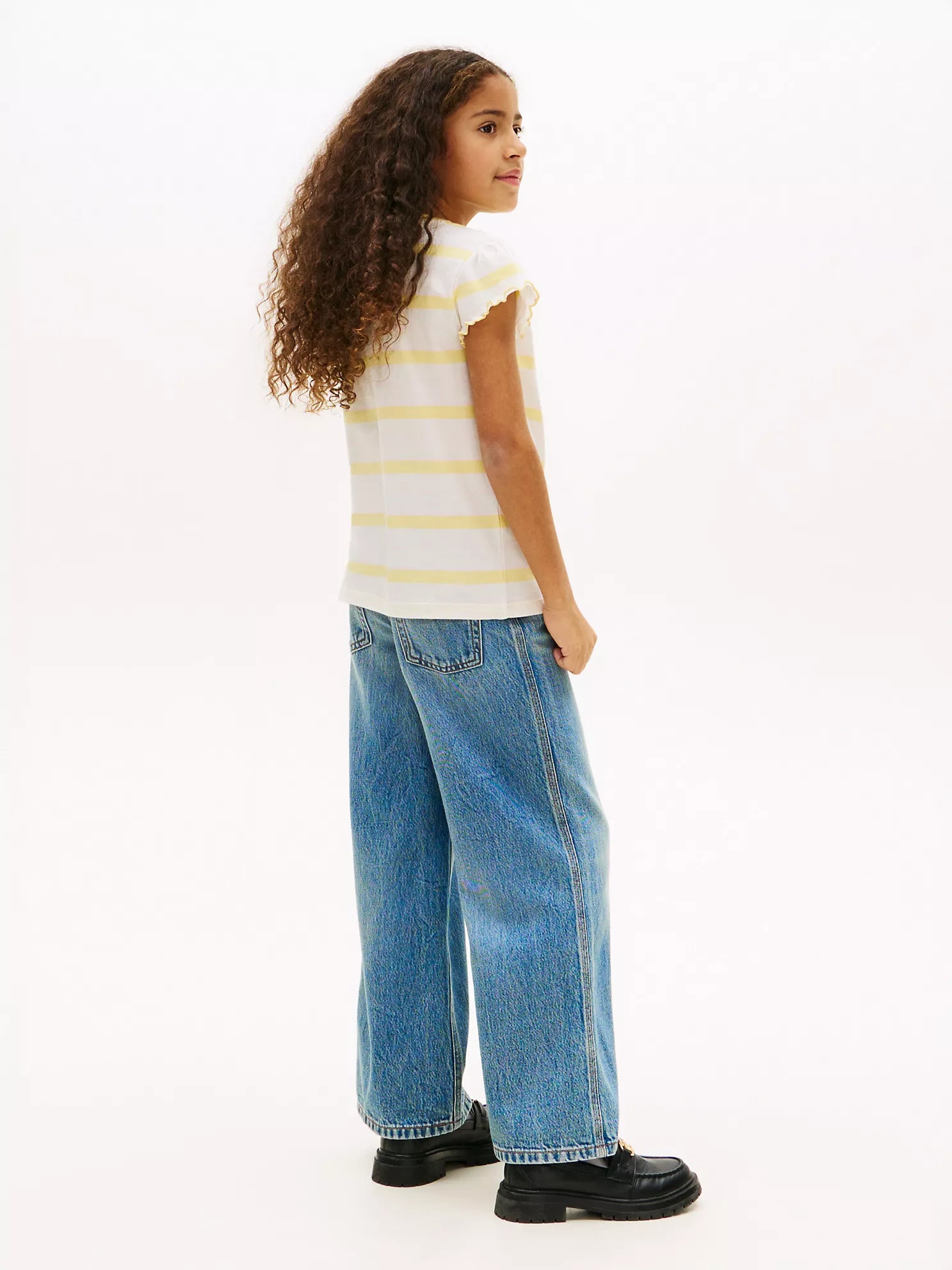 Girls  Stripe Lettuce-Trim Sleeve T-Shirt Sz 12-14