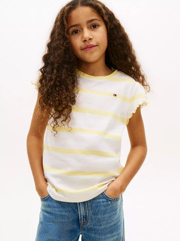 Girls  Stripe Lettuce-Trim Sleeve T-Shirt Sz 12-14