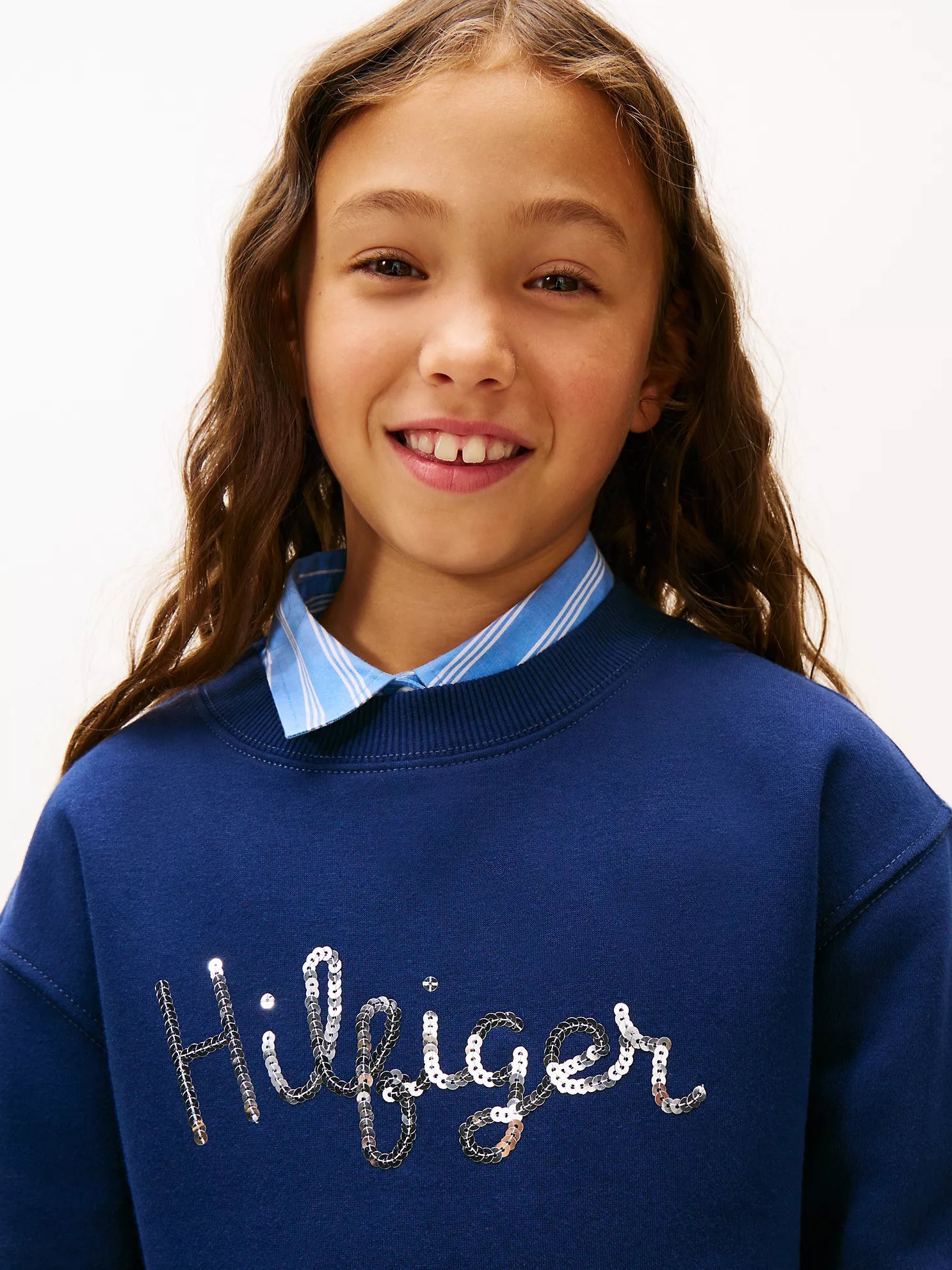 TOMMY Girls Kids' Sequin Hilfiger Logo Sweatshirt Carbon Navy