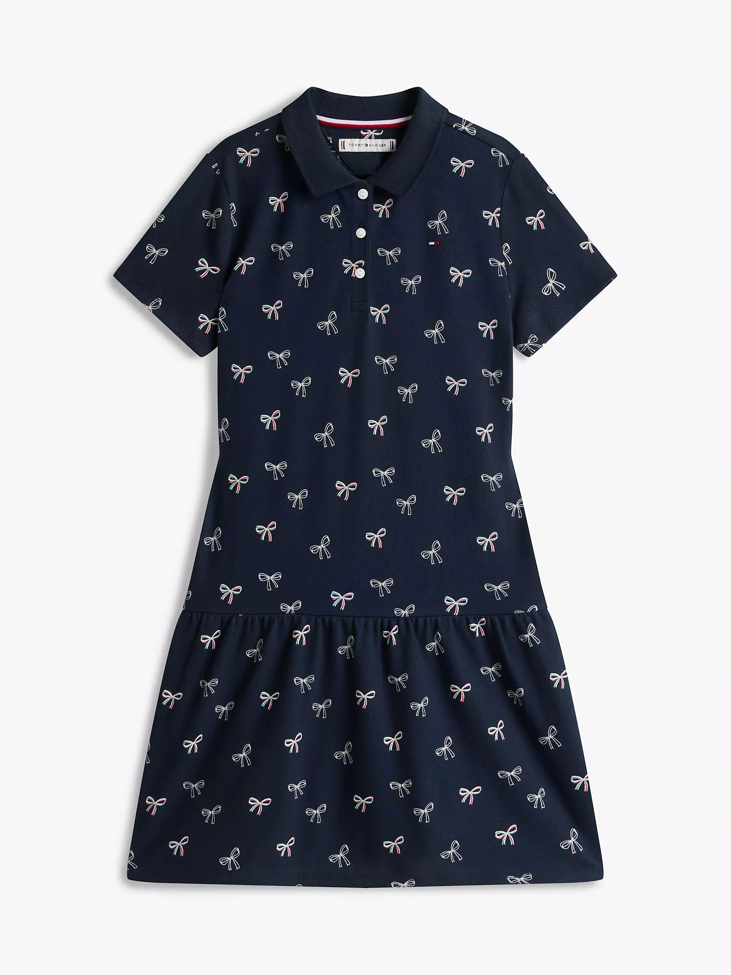 Girls  Bow Print Stretch Polo Dress