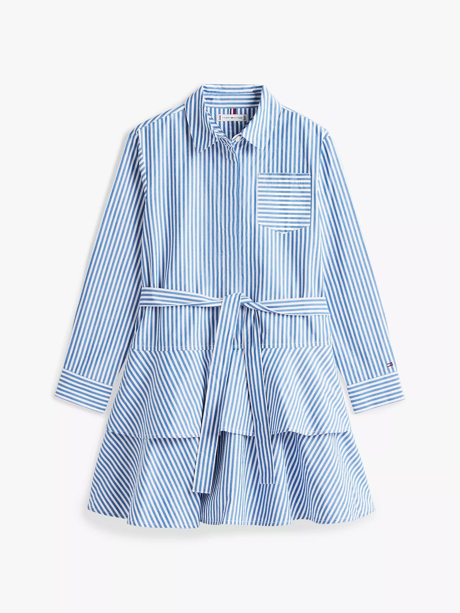 Girls  Stripe Tiered Poplin Shirtdress