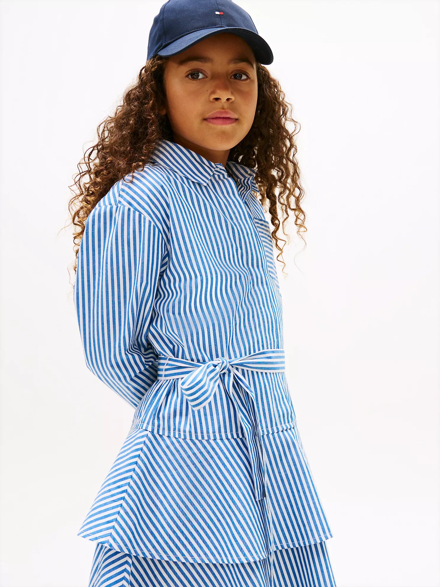 Girls  Stripe Tiered Poplin Shirtdress