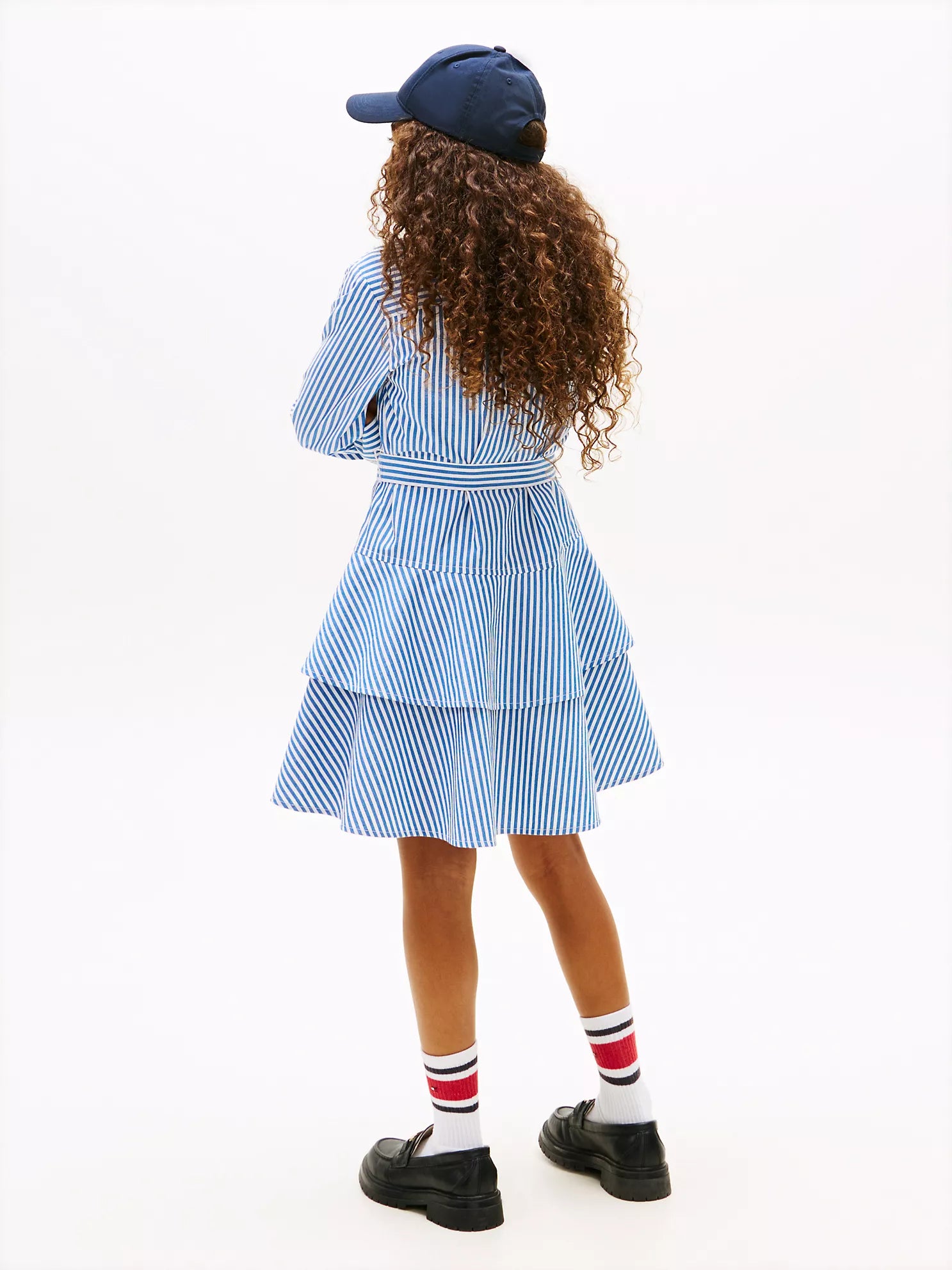 Girls  Stripe Tiered Poplin Shirtdress