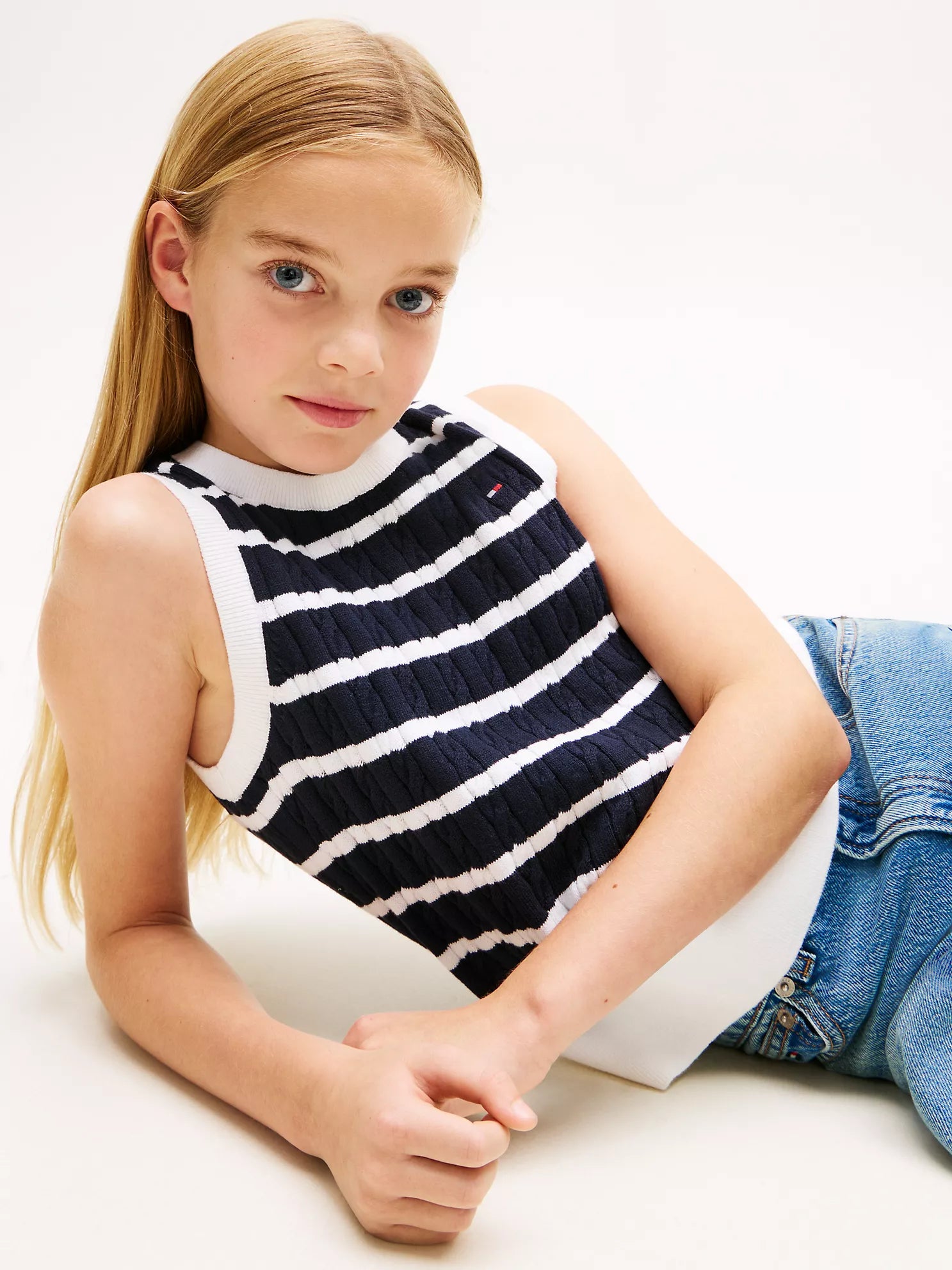Girls Kids' Stripe Cable Knit Vest Tommy Hilfiger