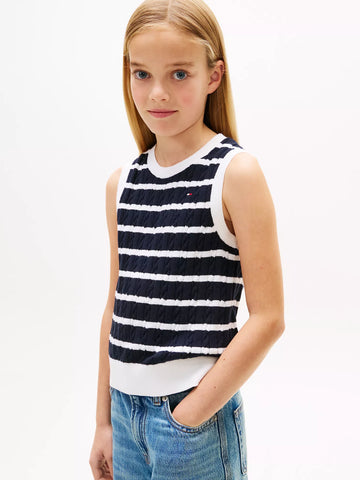 Girls Kids' Stripe Cable Knit Vest Tommy Hilfiger