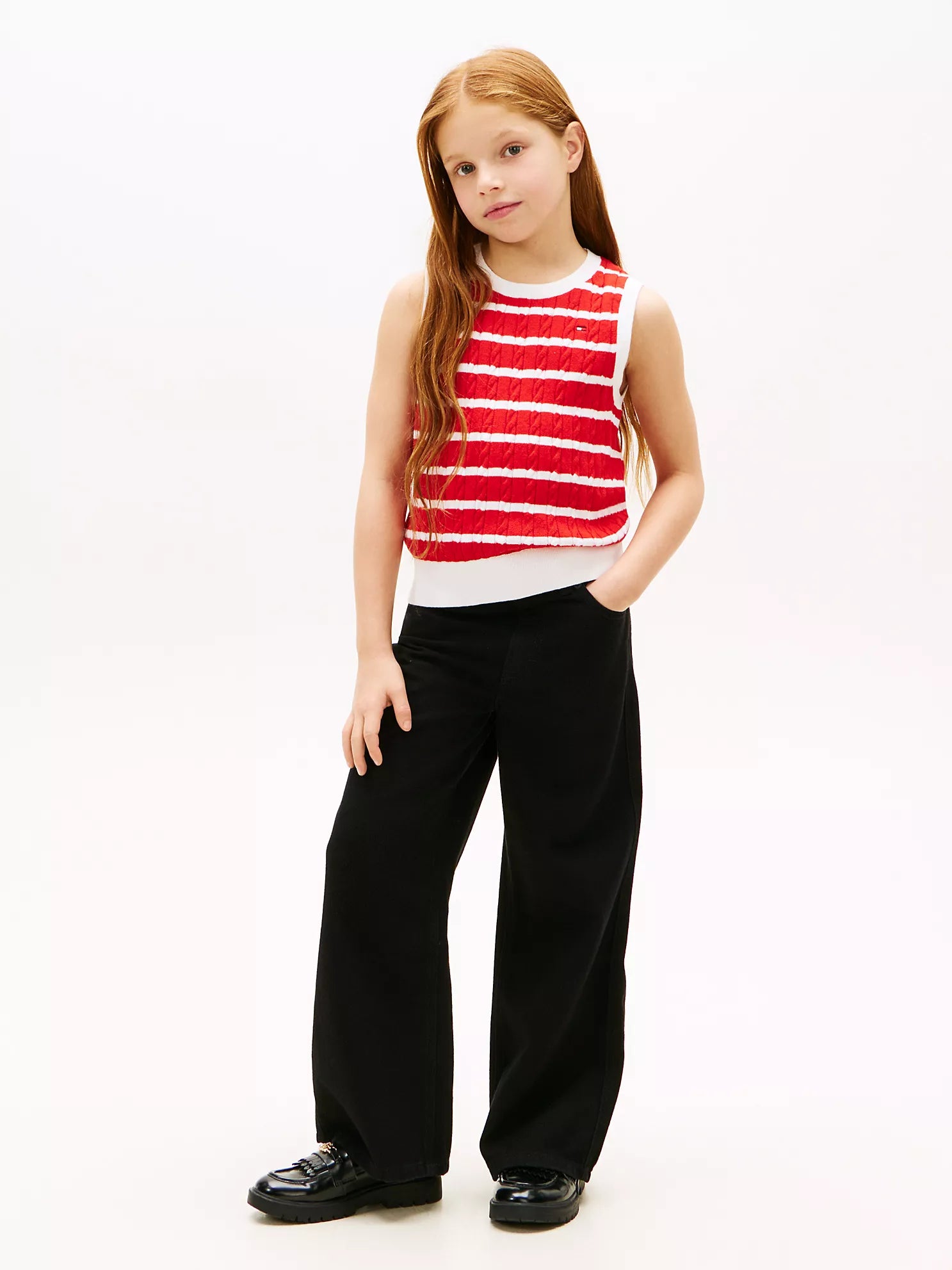 Girls Kids' Stripe Cable Knit Vest Tommy Hilfiger