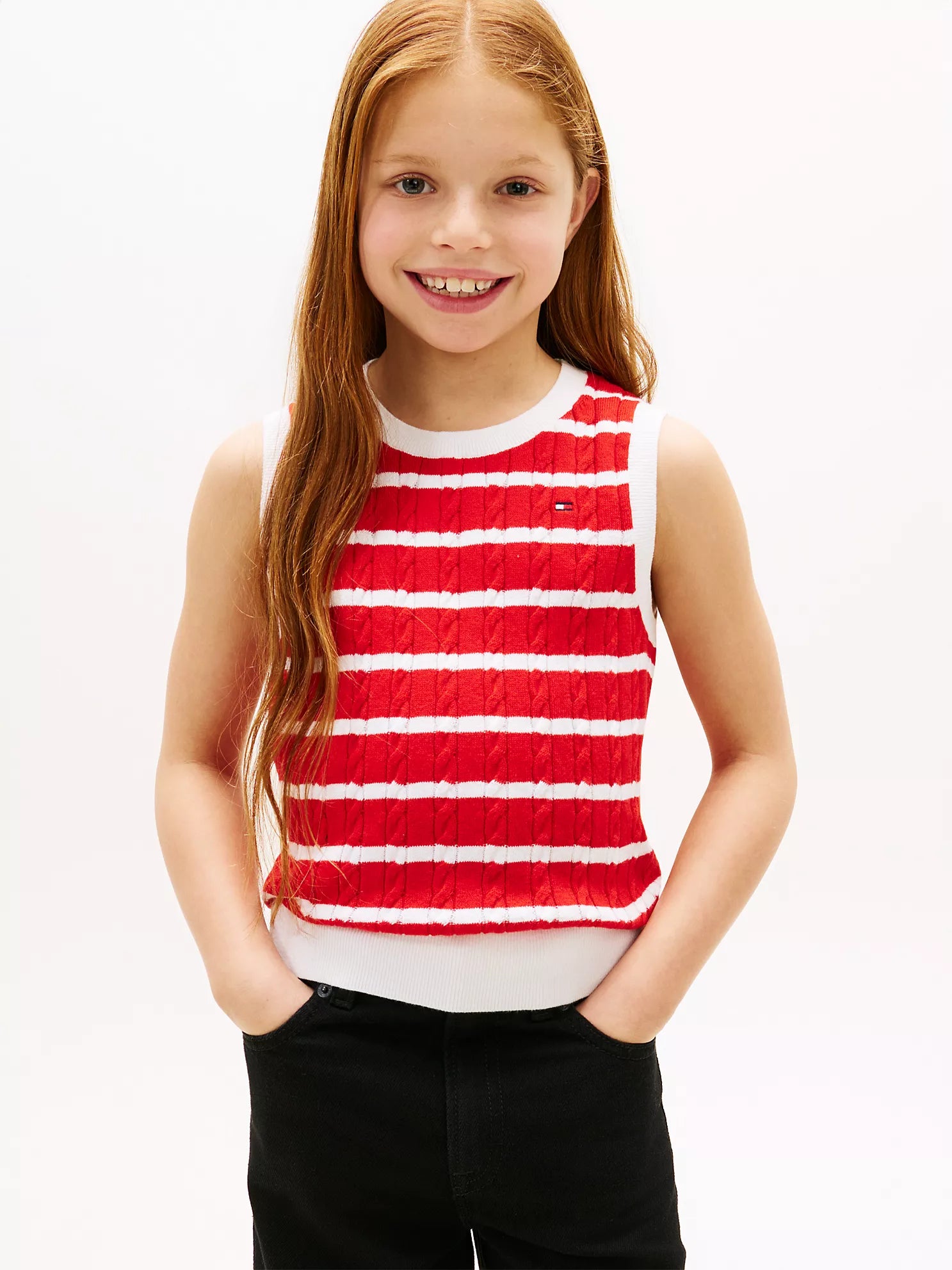 Girls Kids' Stripe Cable Knit Vest Tommy Hilfiger