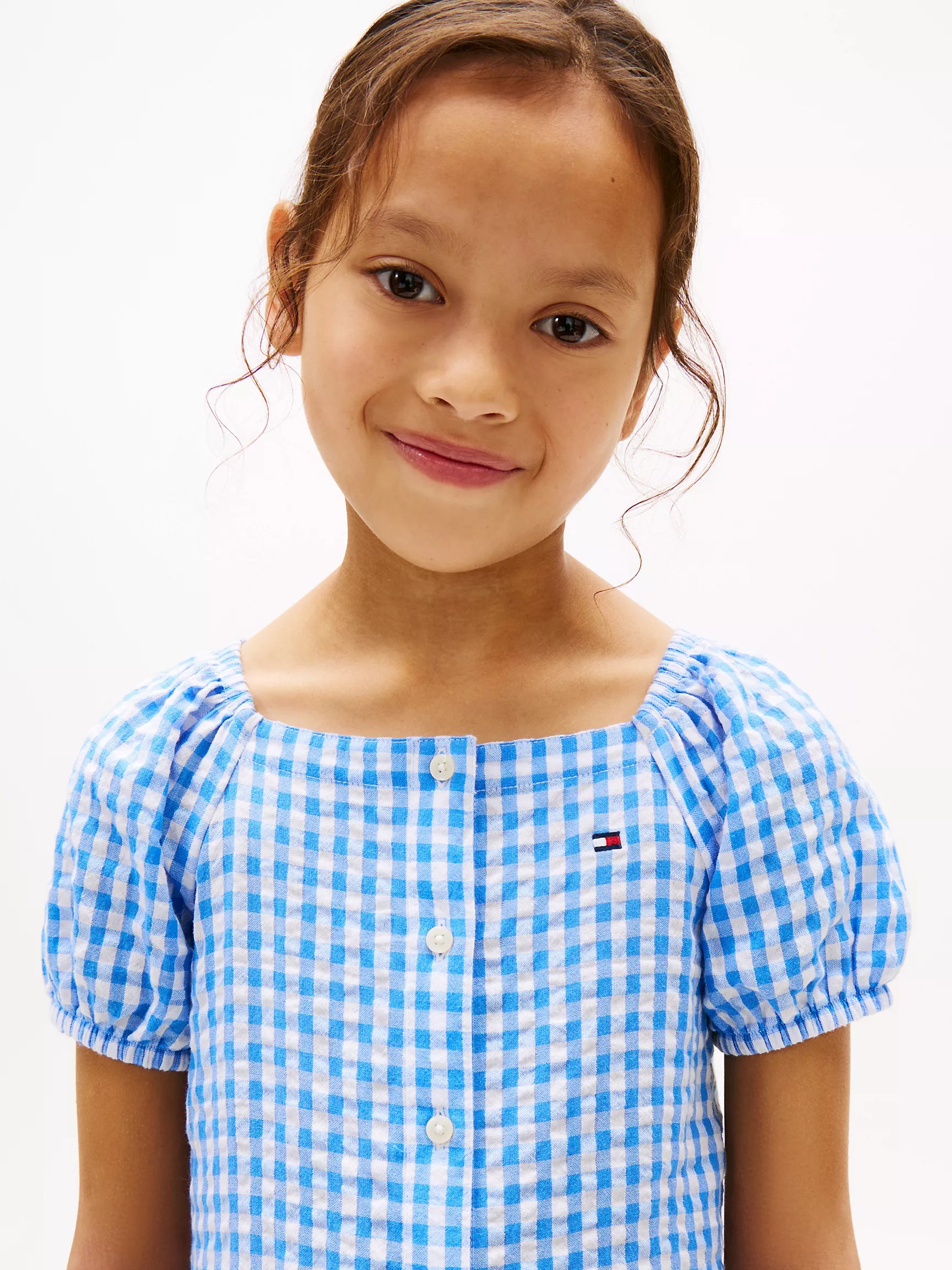 Kids' Gingham Puff-Sleeve Dress