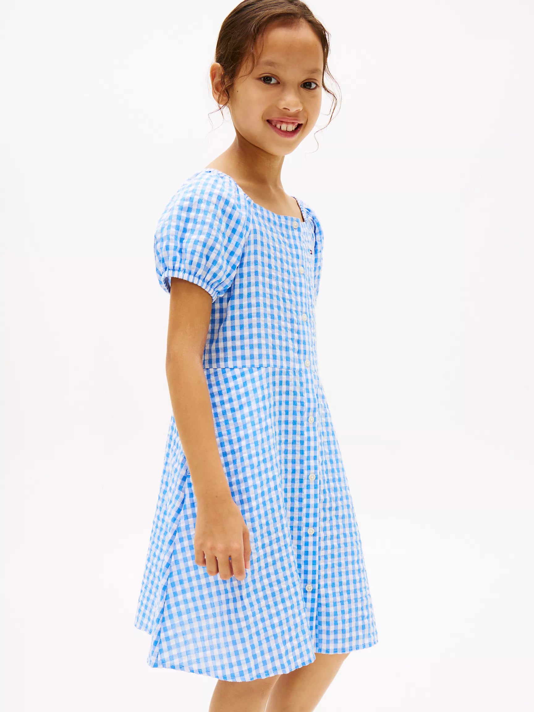 Kids' Gingham Puff-Sleeve Dress