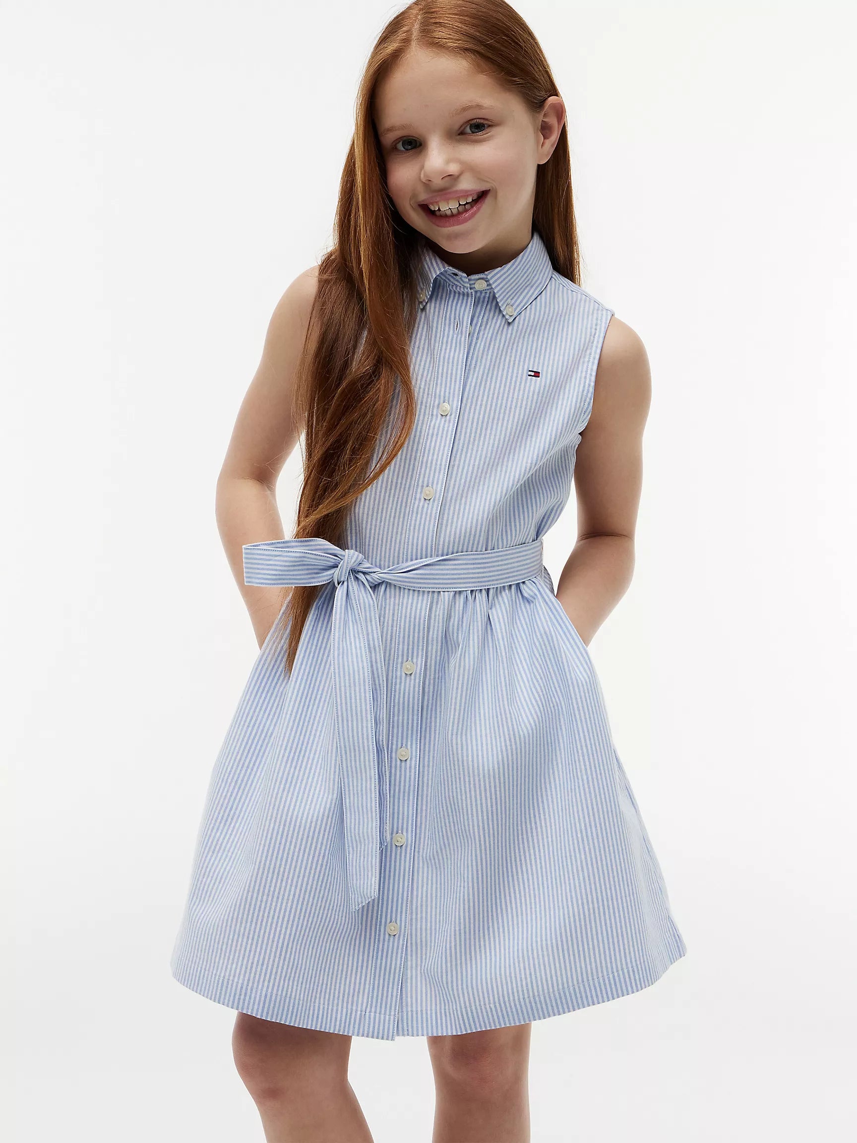 Kids' Sleeveless Belted Shirtdress