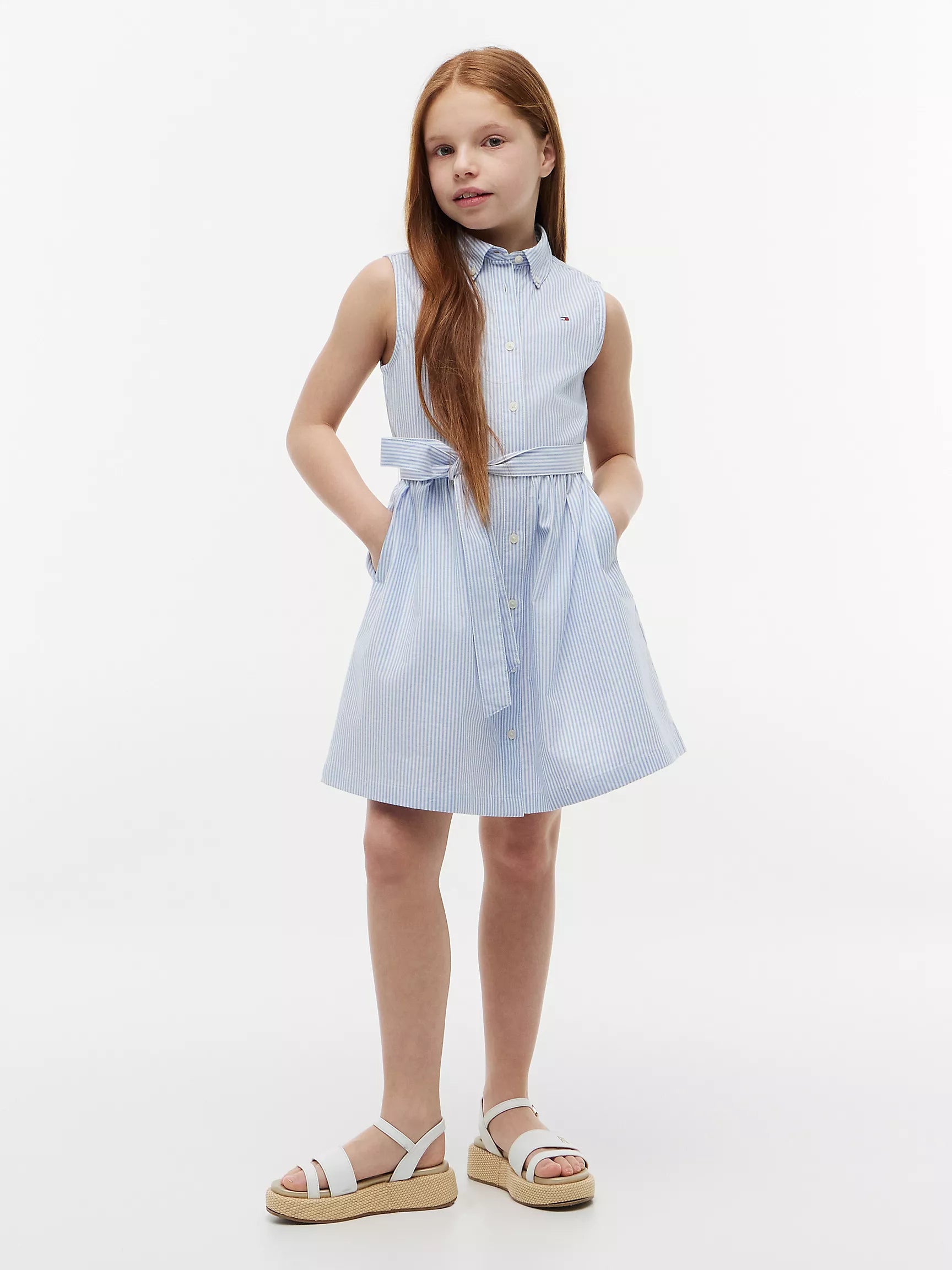 Kids' Sleeveless Belted Shirtdress