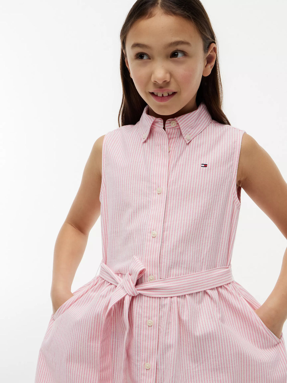 Kids' Sleeveless Belted Shirtdress