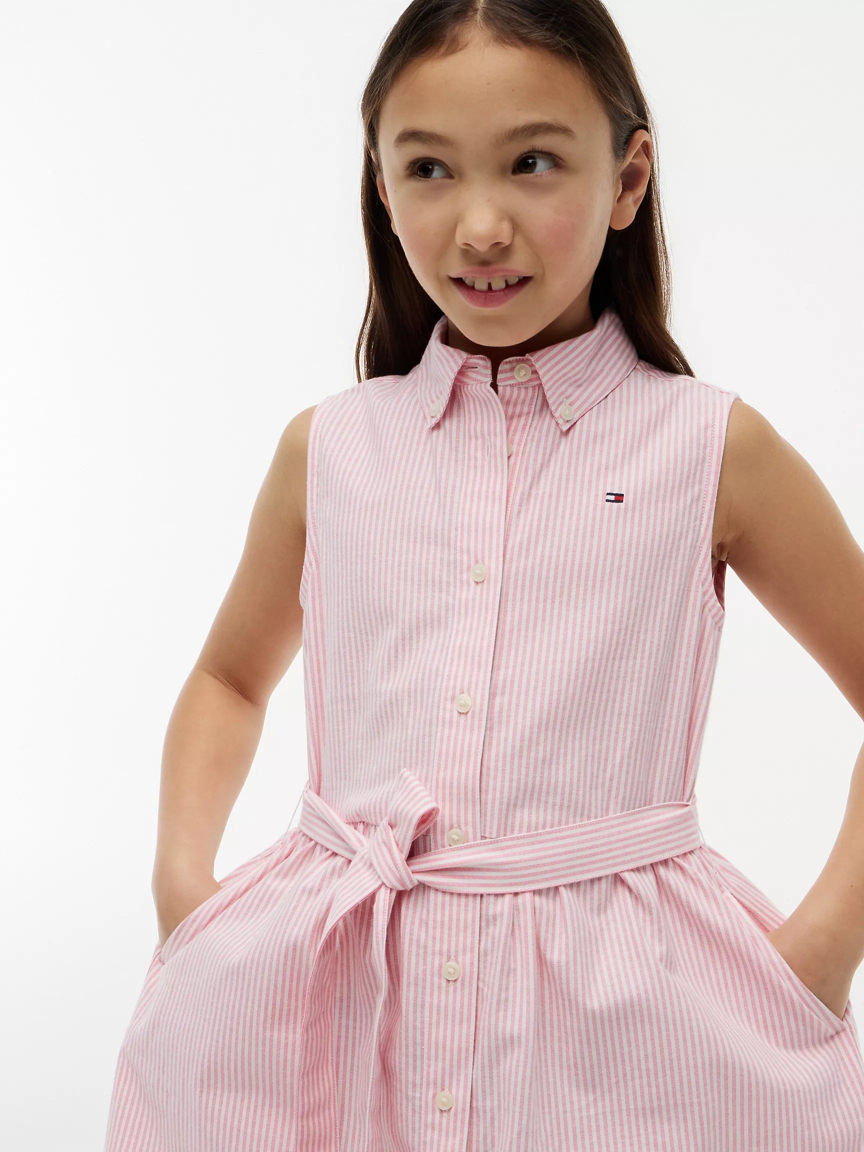 Kids' Sleeveless Belted Shirtdress