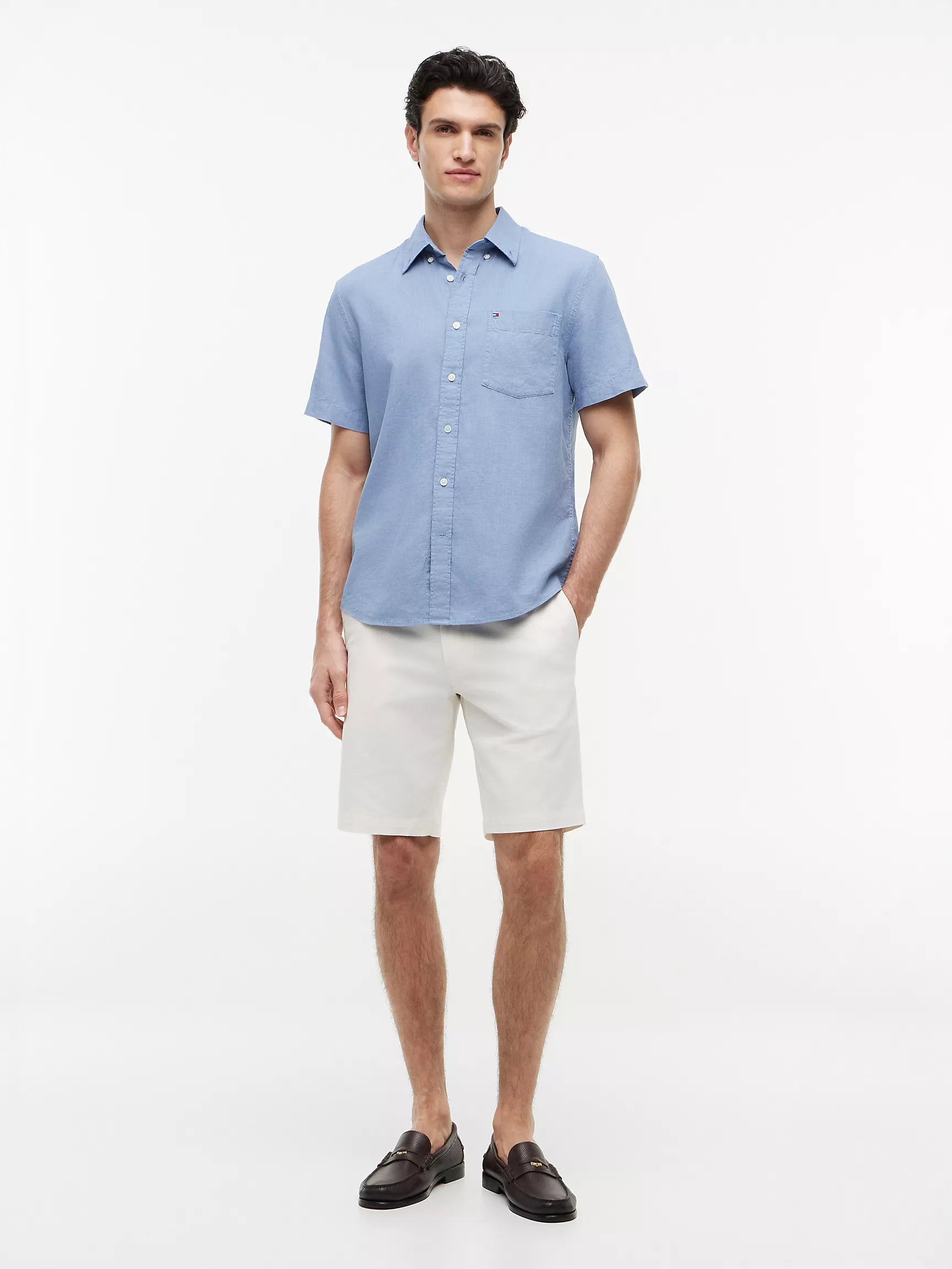 Regular Fit Short-Sleeve Linen-Blend Shirt