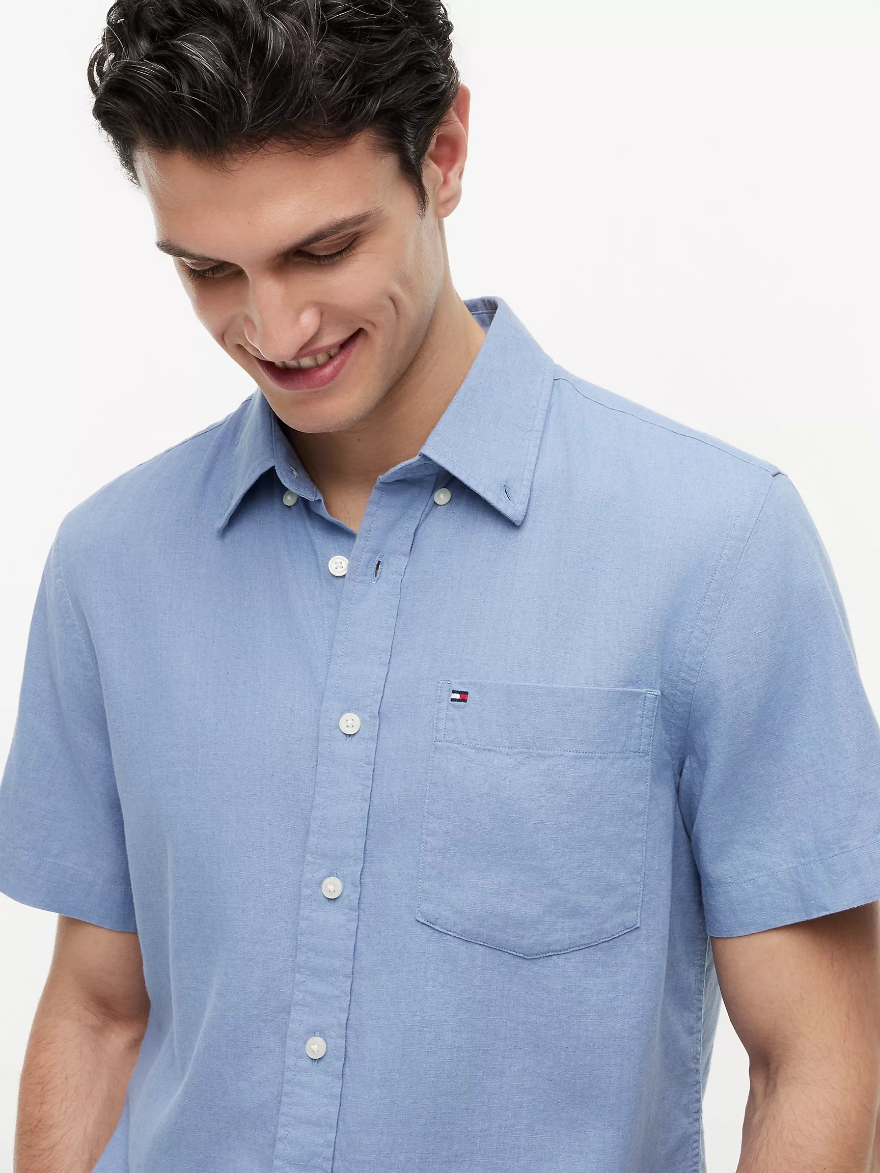 Regular Fit Short-Sleeve Linen-Blend Shirt