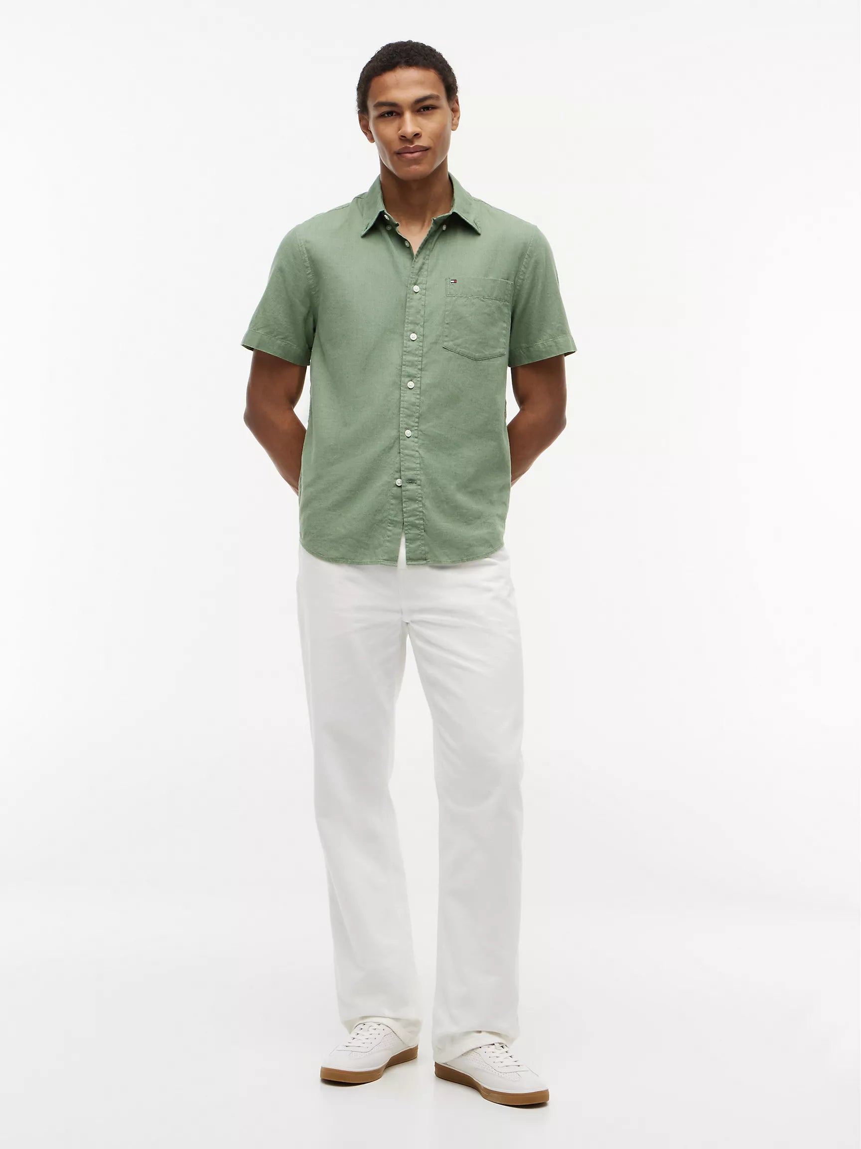 Regular Fit Short-Sleeve Linen-Blend Shirt