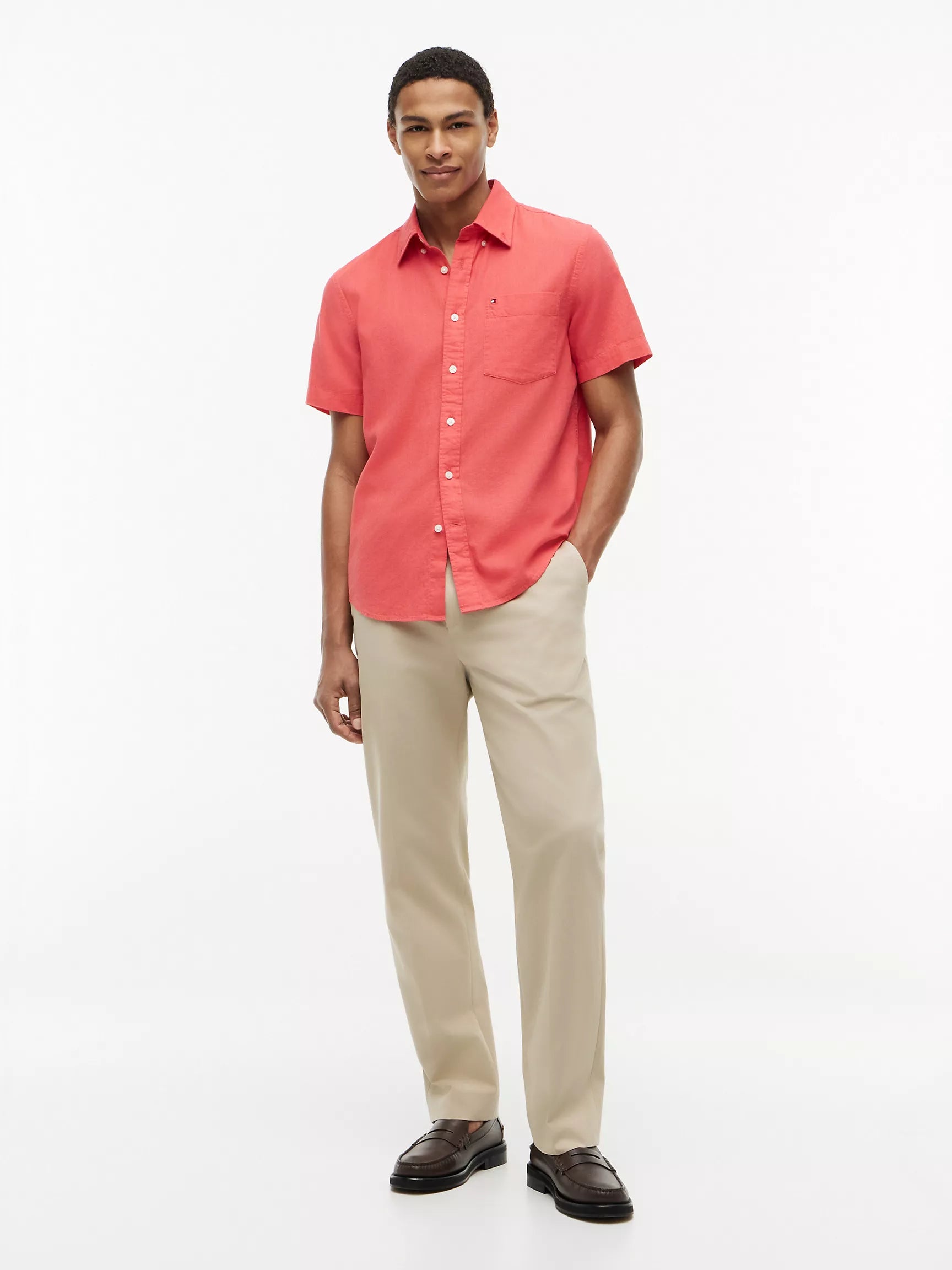 Regular Fit Short-Sleeve Linen-Blend Shirt