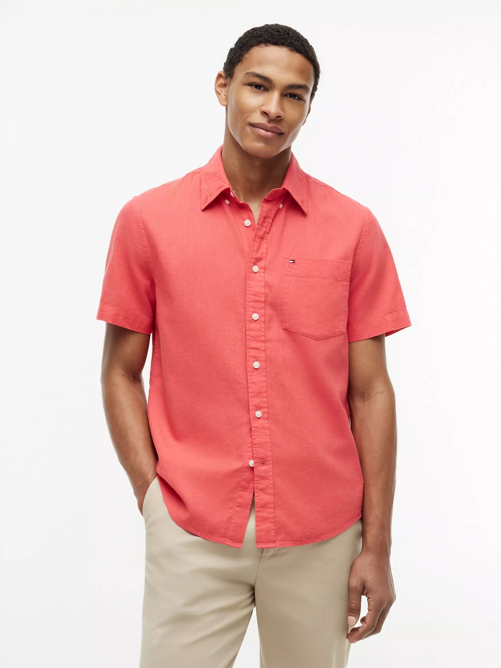Regular Fit Short-Sleeve Linen-Blend Shirt