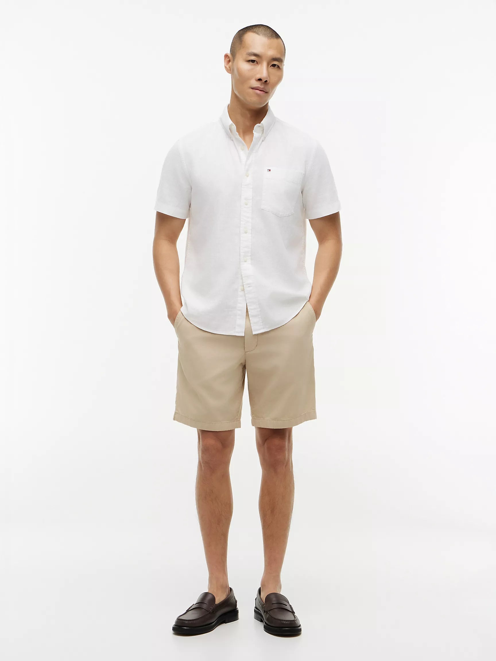 Regular Fit Short-Sleeve Linen-Blend Shirt